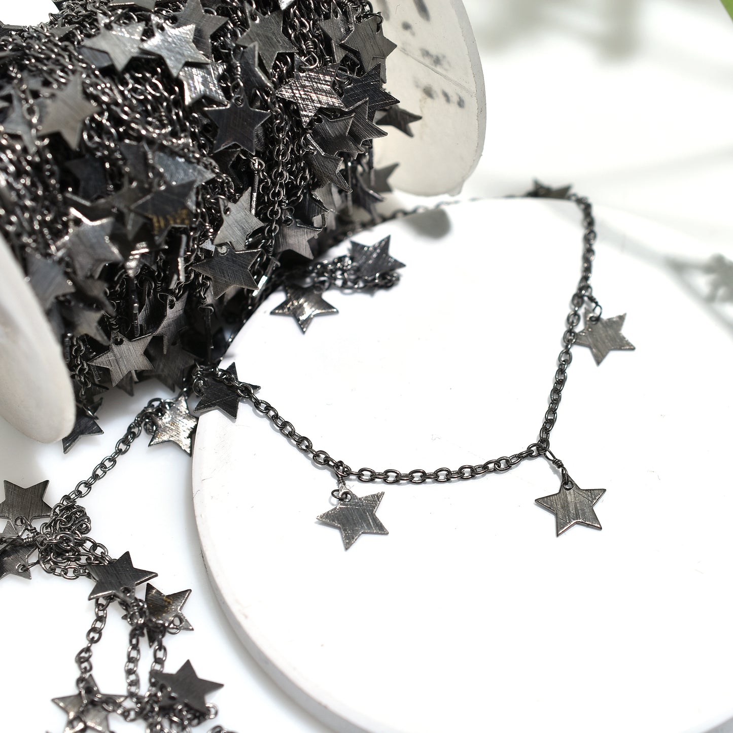 Stunning Star Drop Rosary Chain – Wholesale Black Plated Dangle Links for Crafts