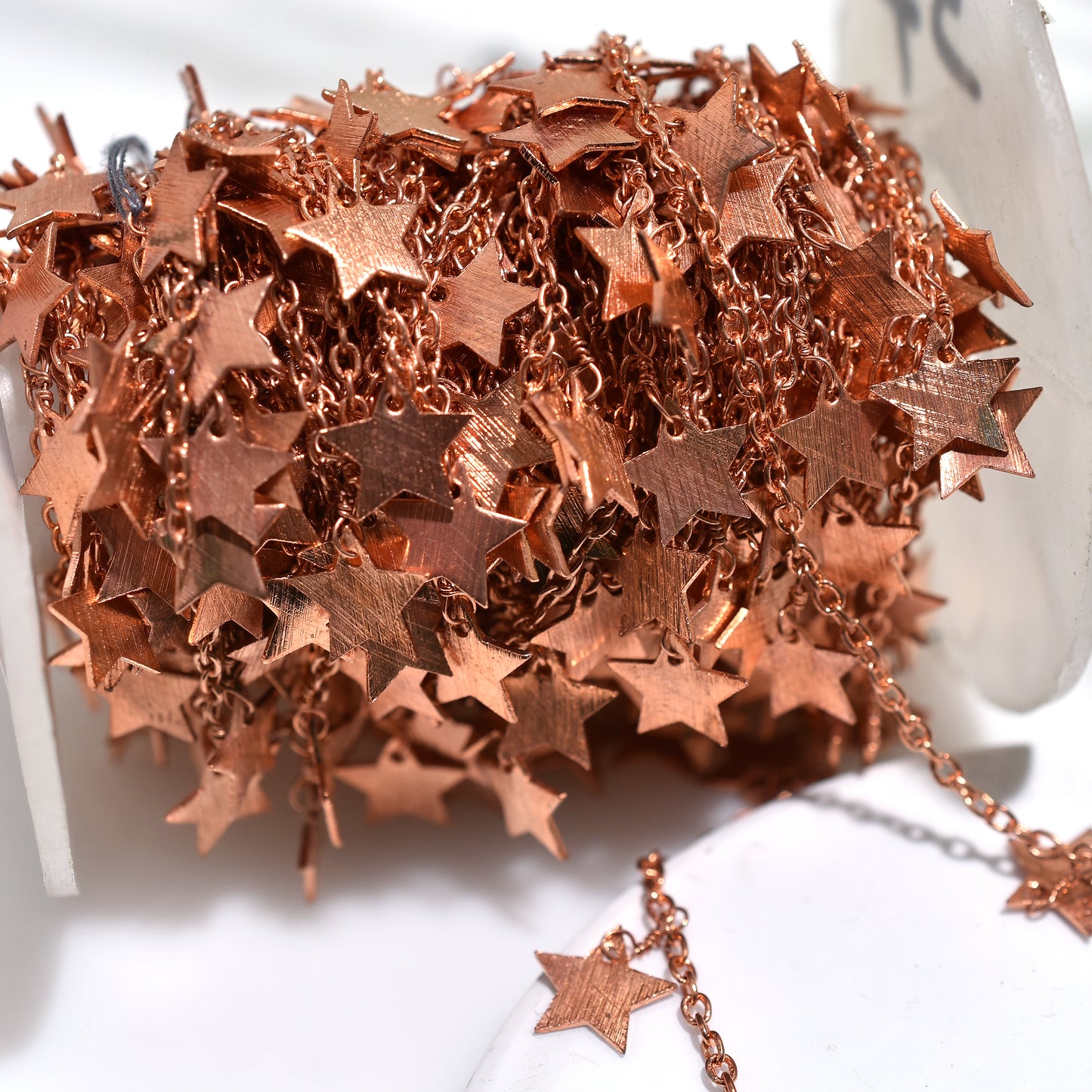 Rose Gold Plated Dangle Rosary Chain – Wholesale Star Link Chain Roll for Handmade Jewelry