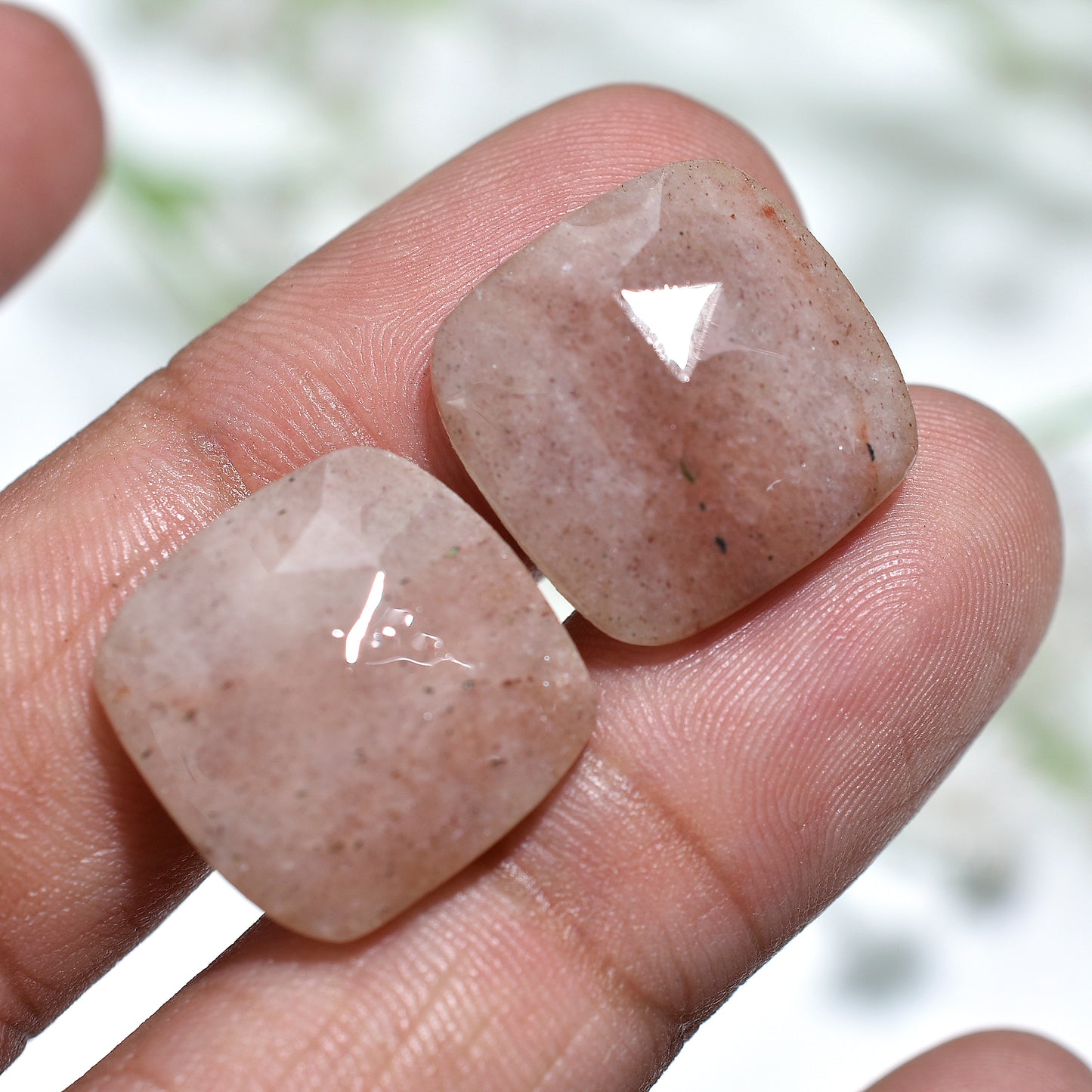 Sugar Blush Strawberry Quartz Set – Wholesale Faceted Rose Cut Gemstone Pair for Earrings