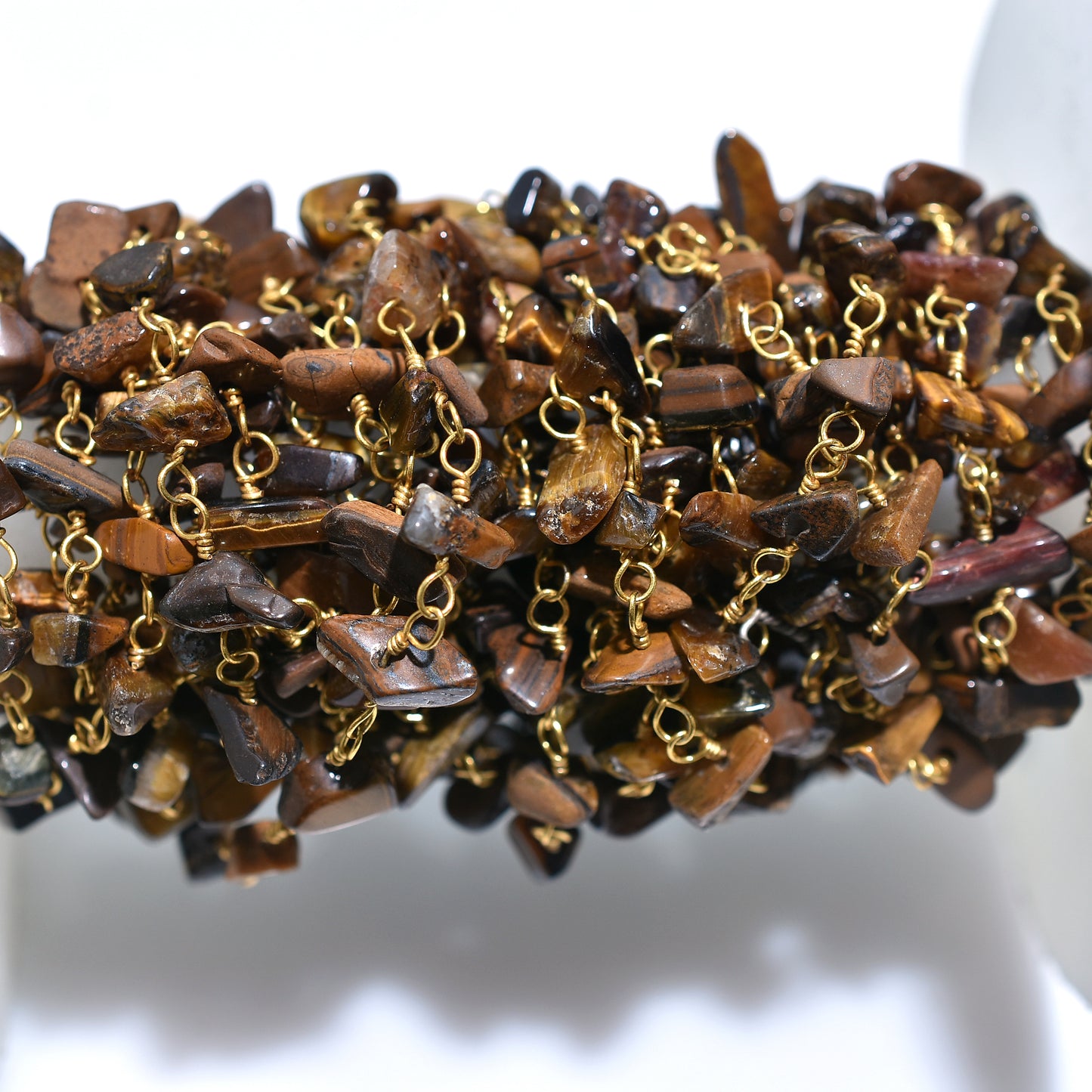 Raw Tiger Eye Stone Rosary - Golden Earthy Beads Wire Wrapped For Craft Supply Lot