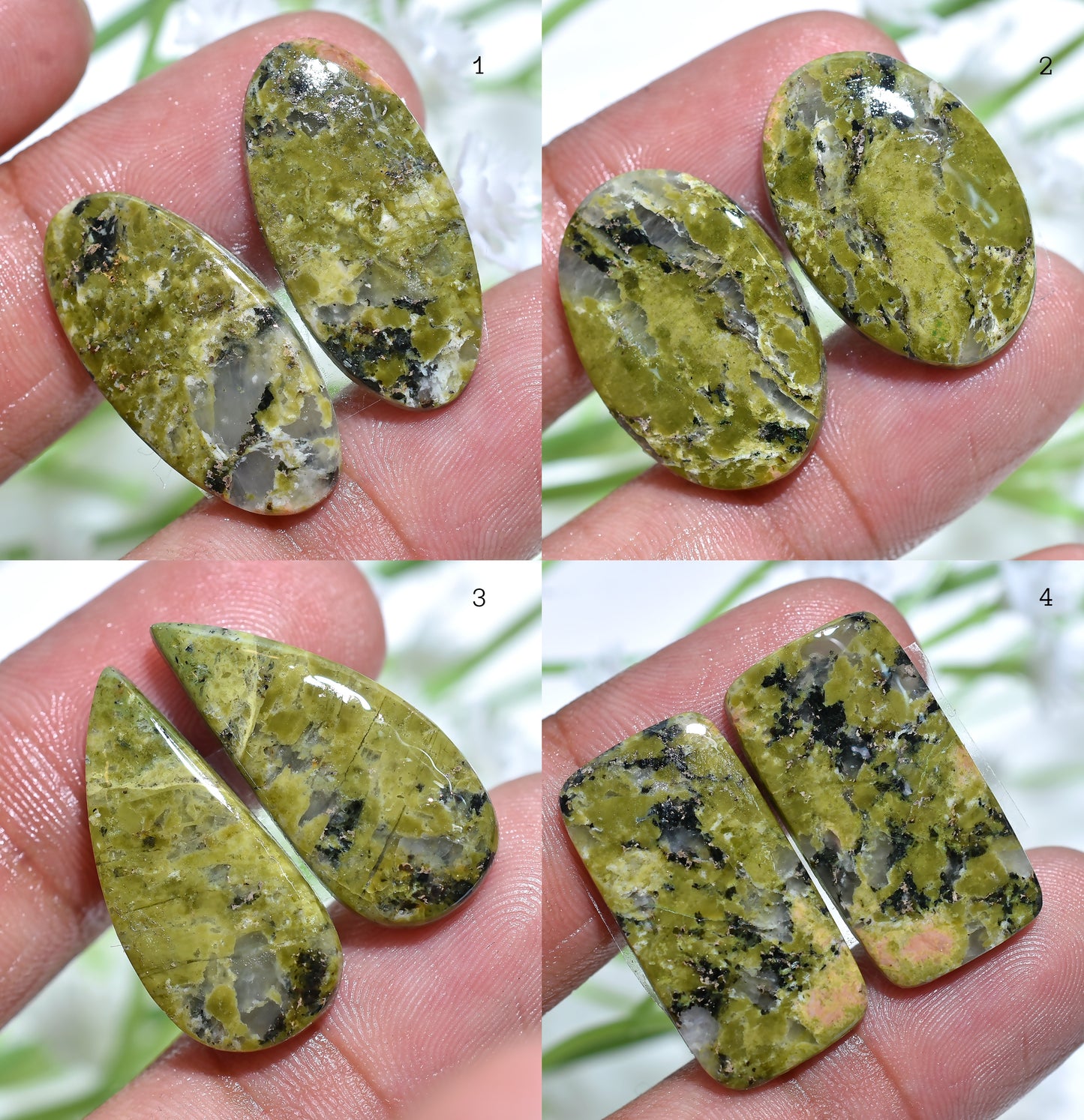 Natural Unakite Pair Cabochons, Smooth Flat Back Gemstones for Earrings