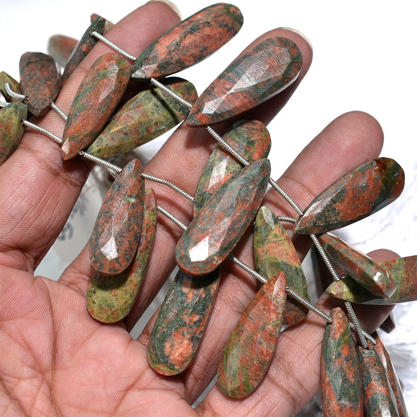 Unique Unakite Faceted Beads – WholesaleTeardrop Gemstones for Custom Jewelry