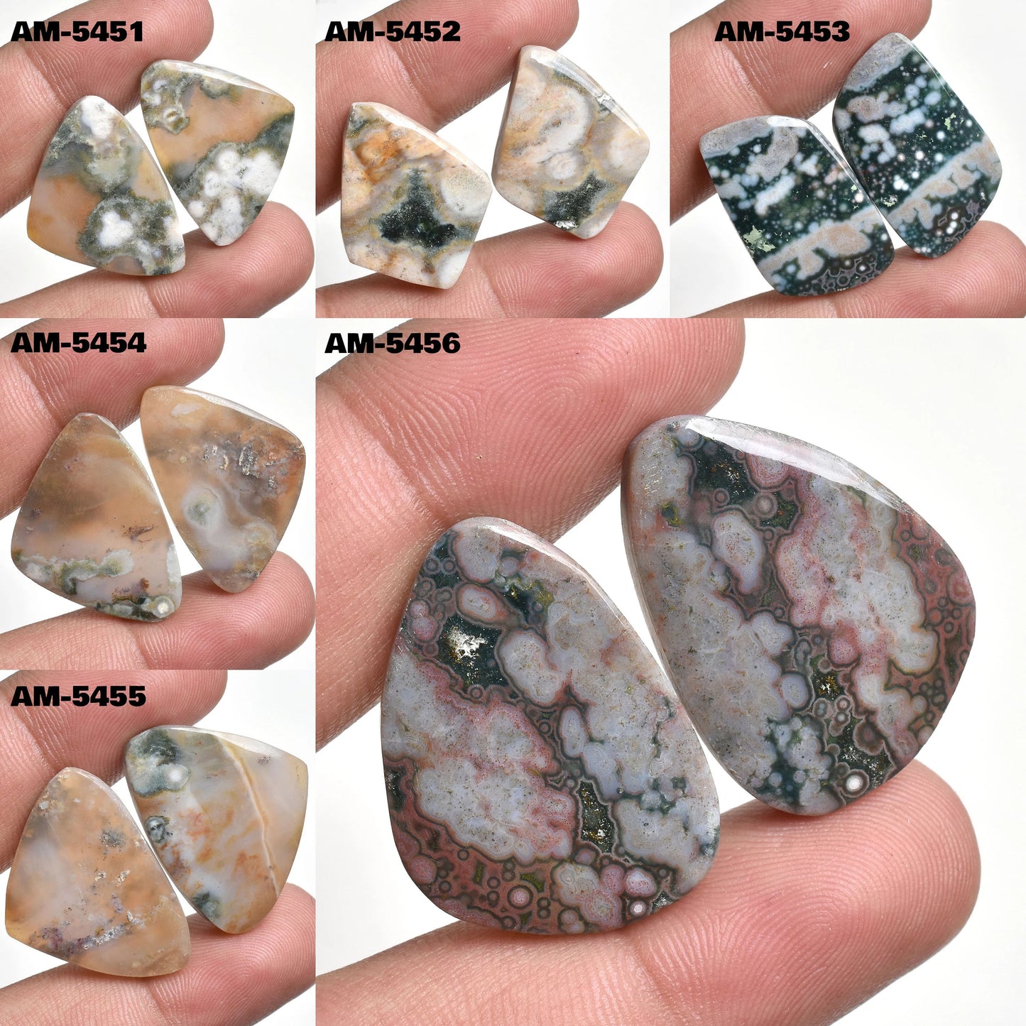 Natural Ocean Jasper Pair - Gemstone Cabochon Pair for Earrings