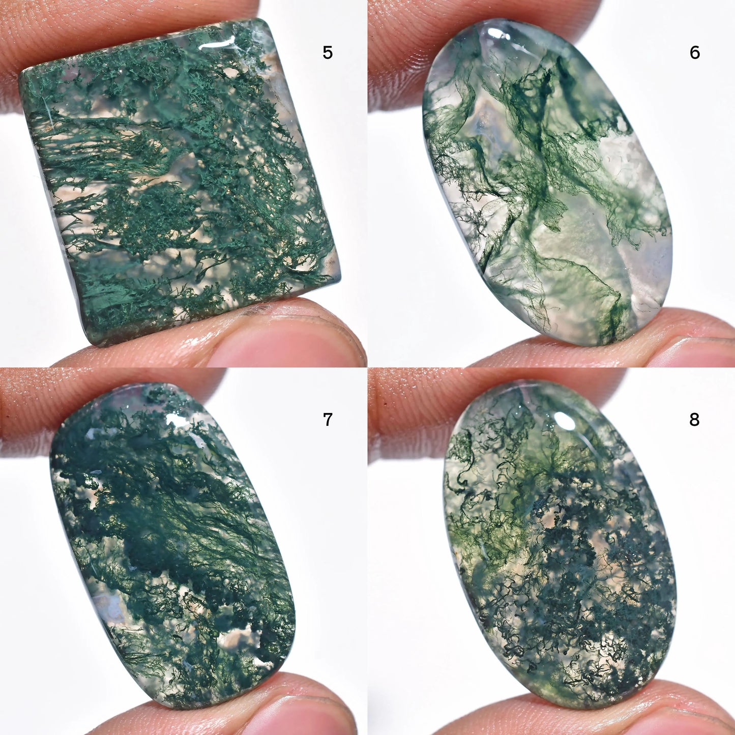 Moss Agate Cabochon - Polished Green Oval Gemstone