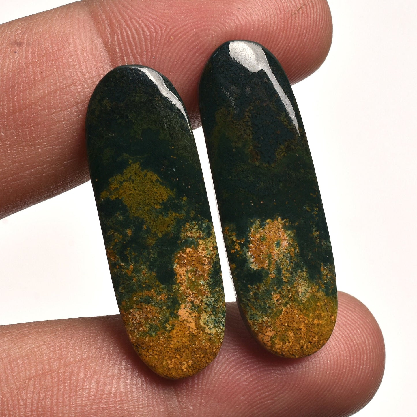 Magnificent Bloodstone Matching Pair - Flat Back Crystal Cabochons