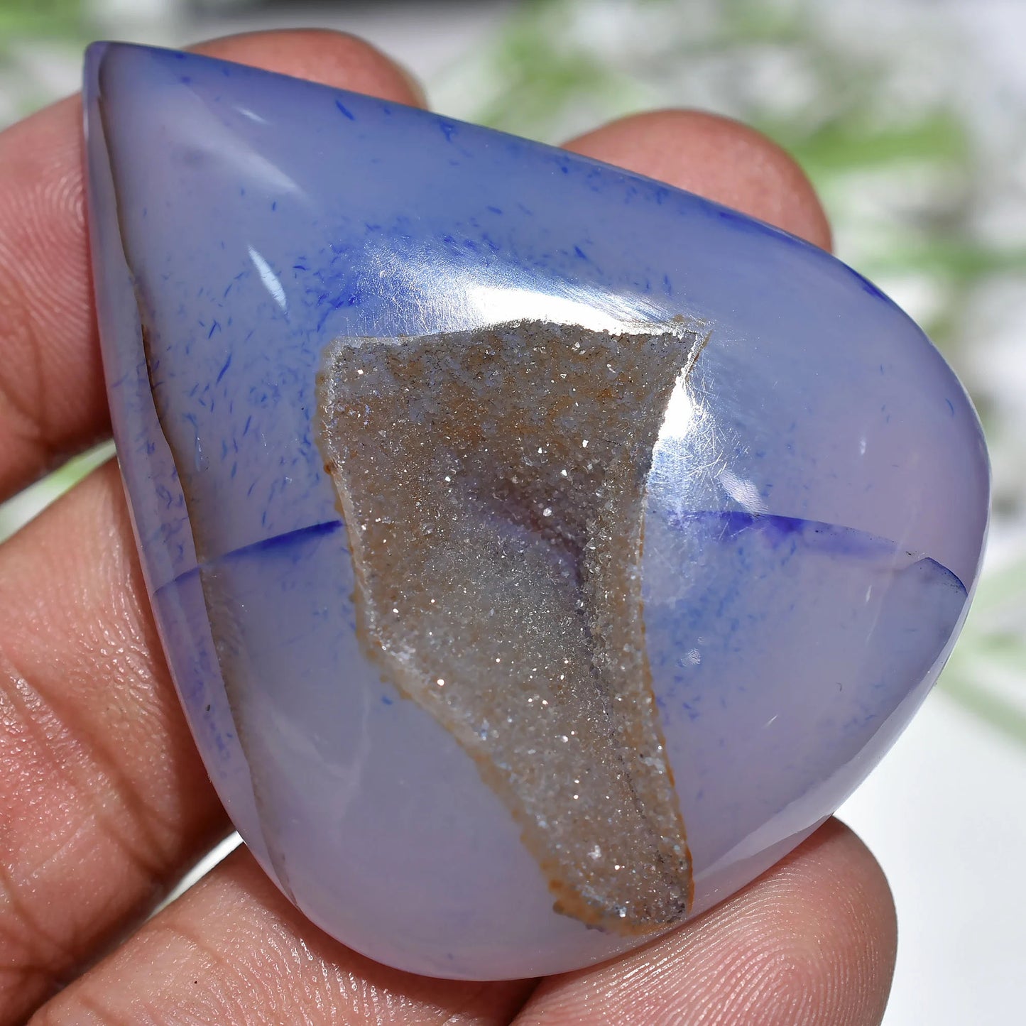 Druzy Window Blue Healing Crystal – Pear Cabochon for Unique Gemstone Gift