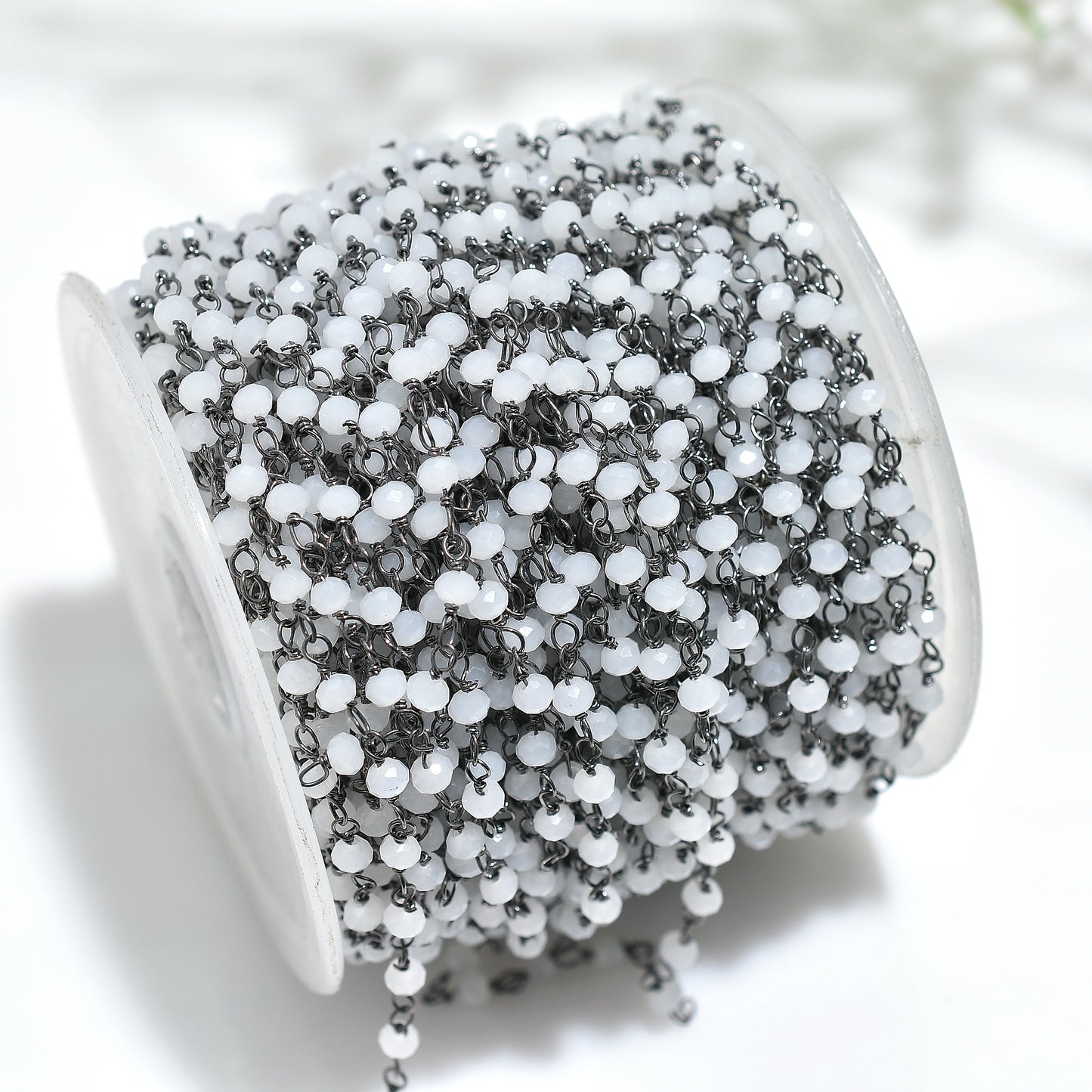 Handcrafted White Quartz Hydro Beads Rosary Chain – Wholesale Black Plated Connectors for Custom Jewelry