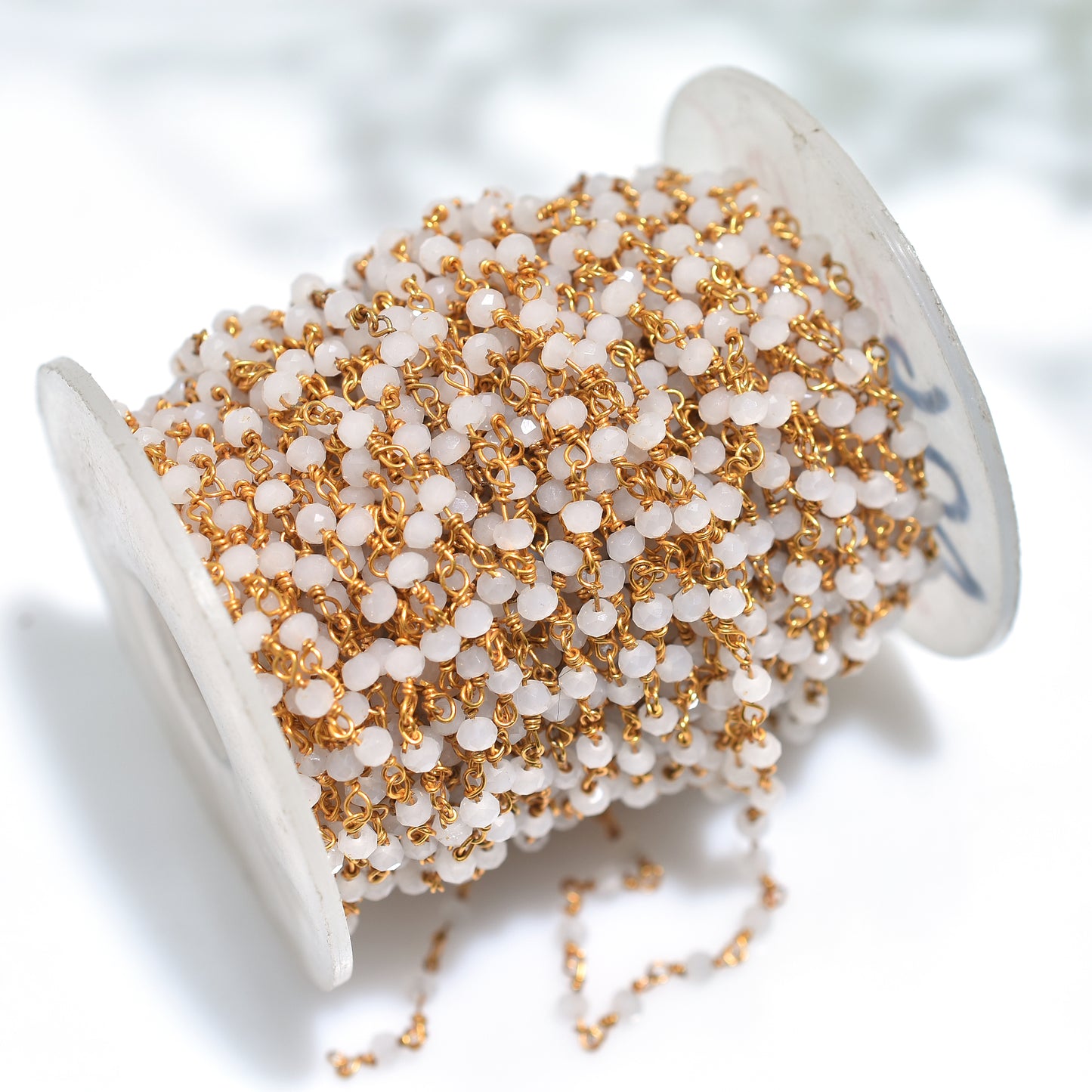 Luxe White Quartz Hydro Beads Rosary Chain – Wholesale Gold Finish Link Chain for Crafts