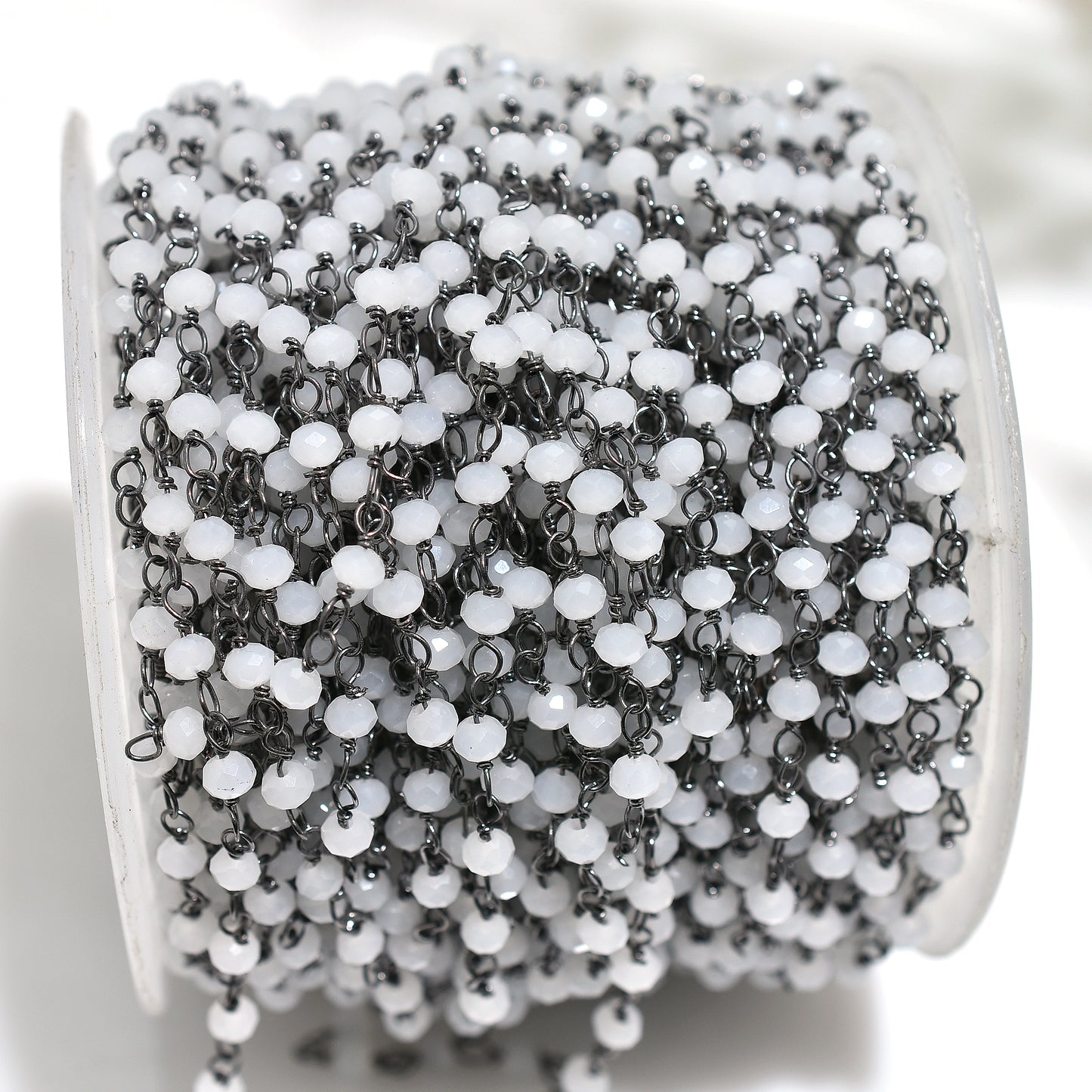 Handcrafted White Quartz Hydro Beads Rosary Chain – Wholesale Black Plated Connectors for Custom Jewelry