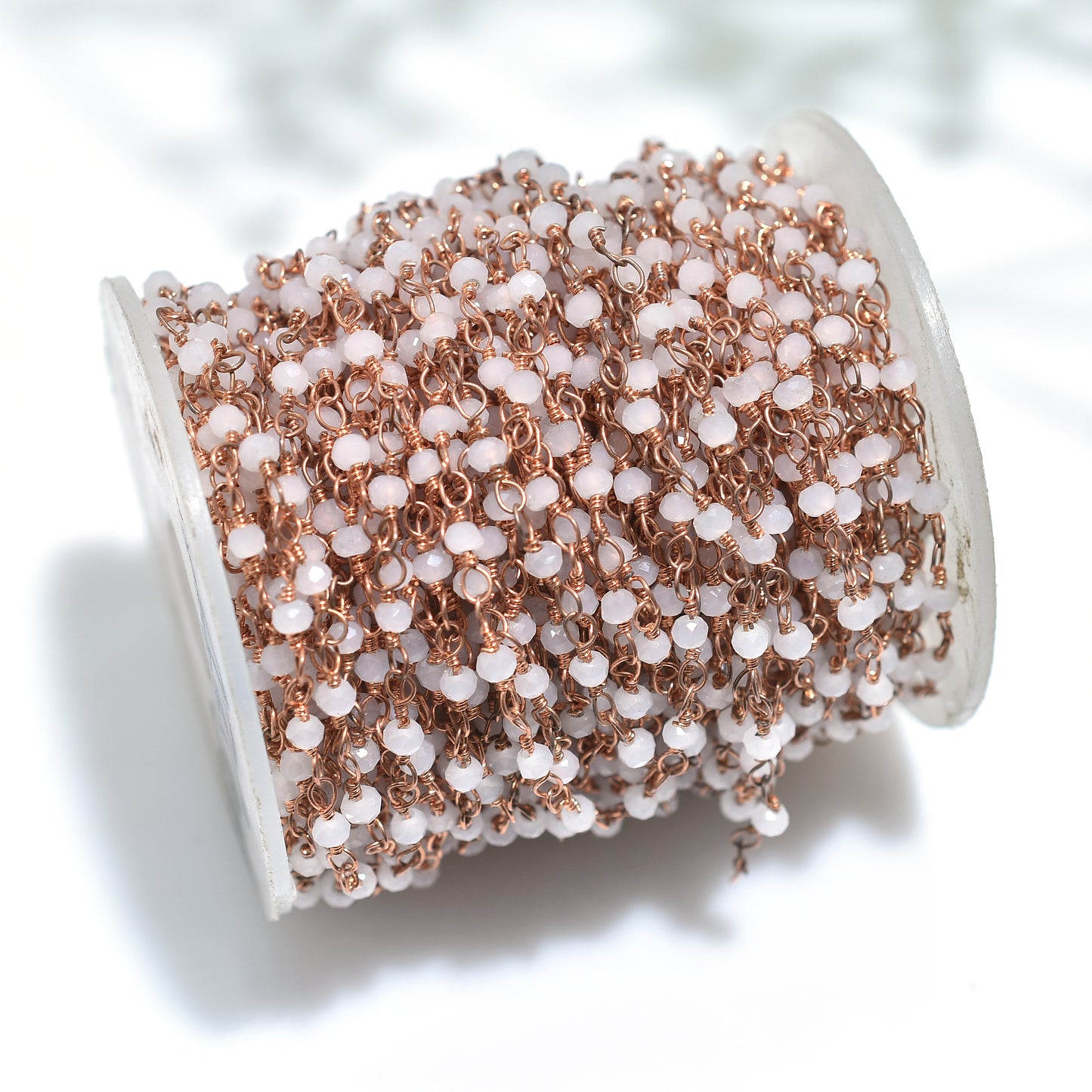 Elegant White Quartz Hydro Beaded Rosary Chain – Rose Gold Plated Links for DIY Jewelry