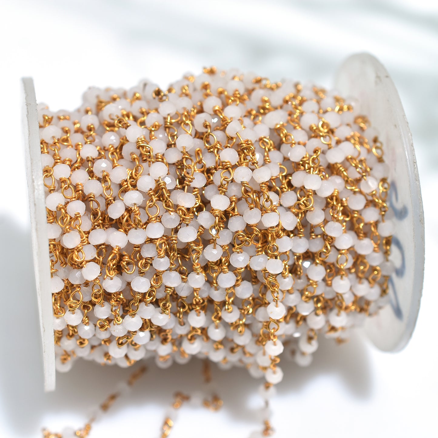 Luxe White Quartz Hydro Beads Rosary Chain – Wholesale Gold Finish Link Chain for Crafts