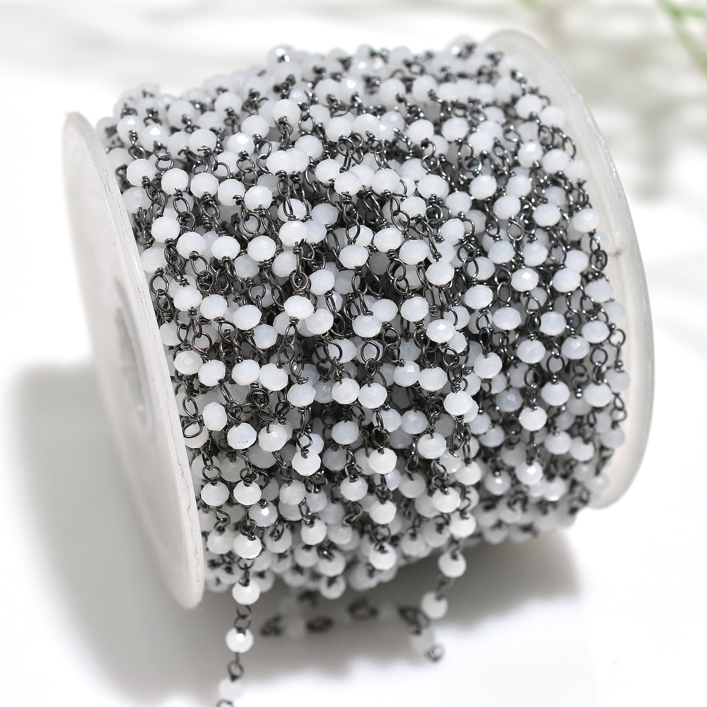 Handcrafted White Quartz Hydro Beads Rosary Chain – Wholesale Black Plated Connectors for Custom Jewelry