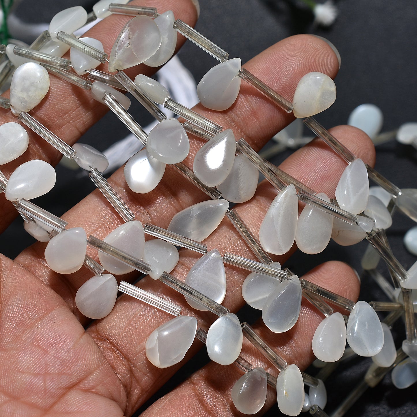 Delicate Off-White Moonstone Pear Beads– Soft Toned Gemstones for Wholesale Jewelry