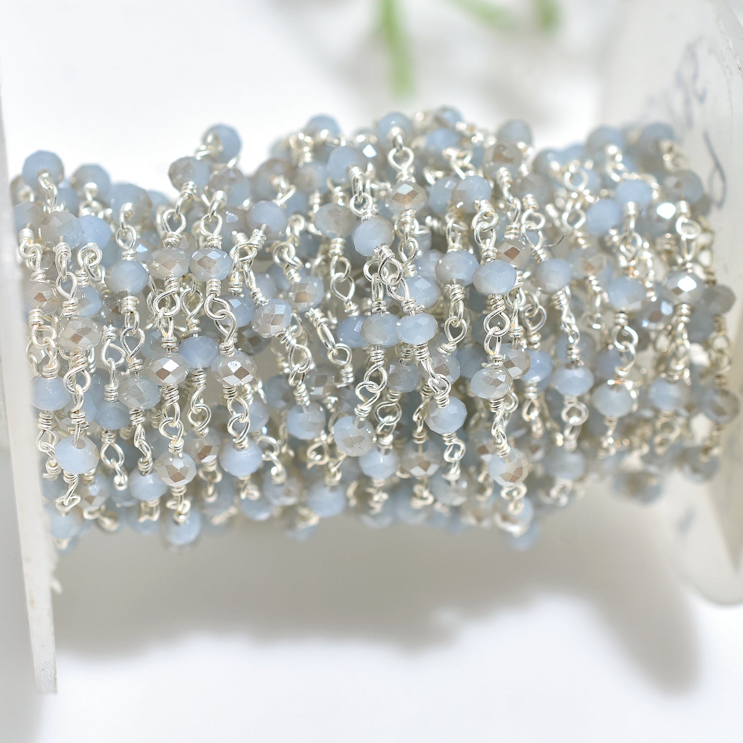 Gleaming Chalcedony Silver Coated Rosary Chain – Wholesale Silver Plated Hydro Gemstone Beads for Custom Creations