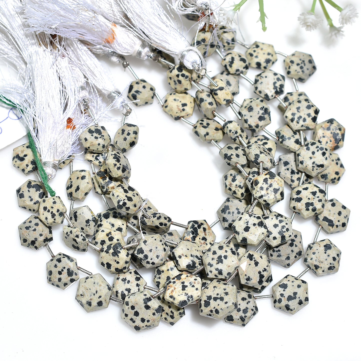 Wholesale Dalmatian Jasper Faceted Hexagon Beads – 8 Inch Gemstone Strand for Jewelry Designers