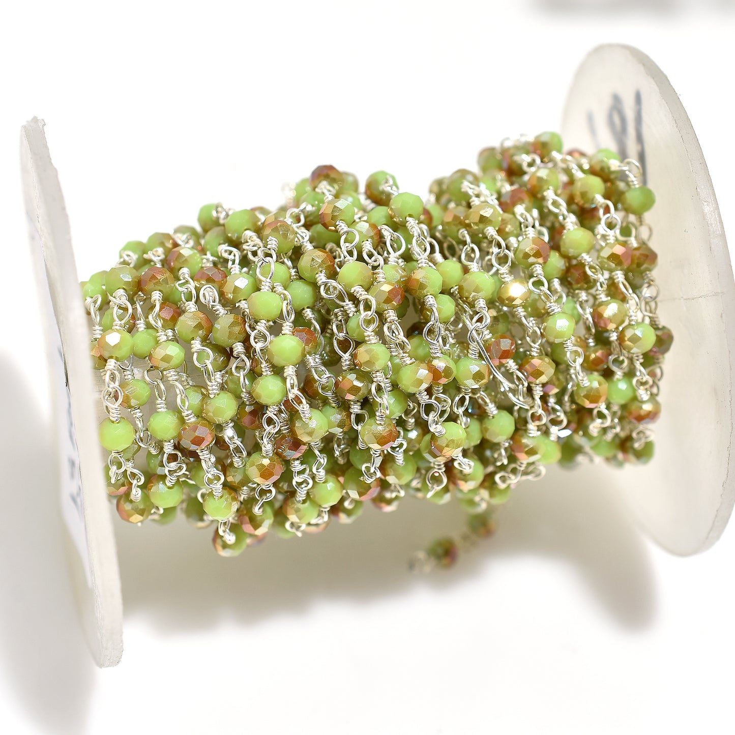 Soft Green Opal Silver Coated Hydro Stone Beads Rosary Chain – Silver Plated Links Beauty for Custom Jewelry Projects