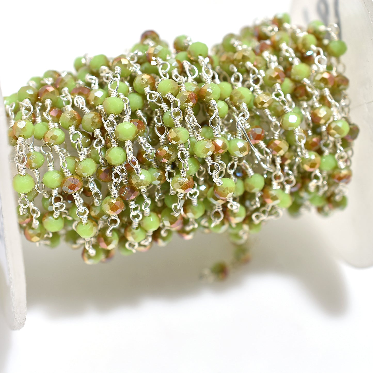 Soft Green Opal Silver Coated Hydro Stone Beads Rosary Chain – Silver Plated Links Beauty for Custom Jewelry Projects