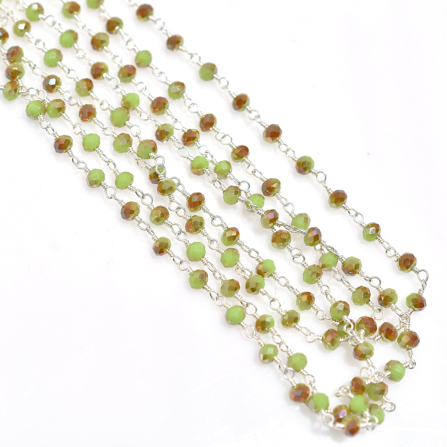 Soft Green Opal Silver Coated Hydro Stone Beads Rosary Chain – Silver Plated Links Beauty for Custom Jewelry Projects