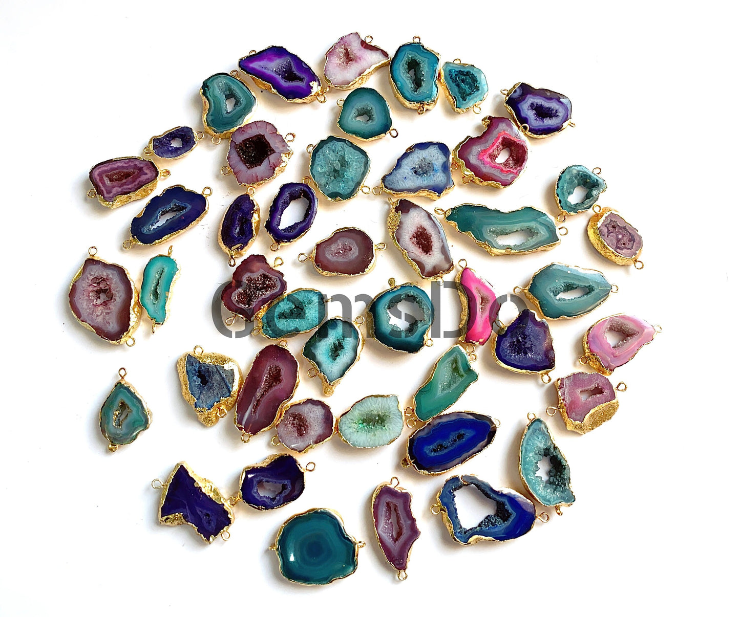 Electroplated Solar Quartz Slice Connectors | Wholesale Lot Double Bail Druzy Gemstone Pendants
