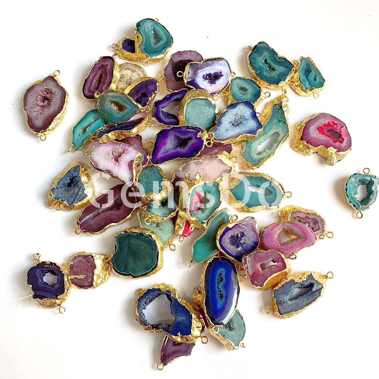 Electroplated Solar Quartz Slice Connectors | Wholesale Lot Double Bail Druzy Gemstone Pendants