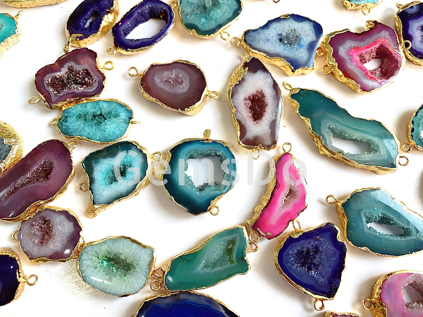 Electroplated Solar Quartz Slice Connectors | Wholesale Lot Double Bail Druzy Gemstone Pendants