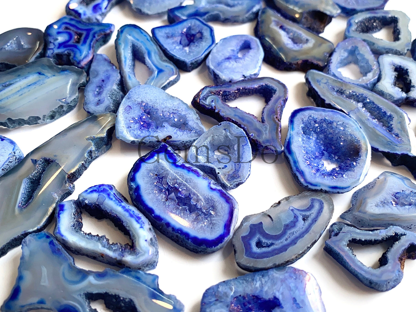 Blue Solar Quartz Gemstone Lot - Mixed Window Druzy Crystals & Slices for Jewelry Making