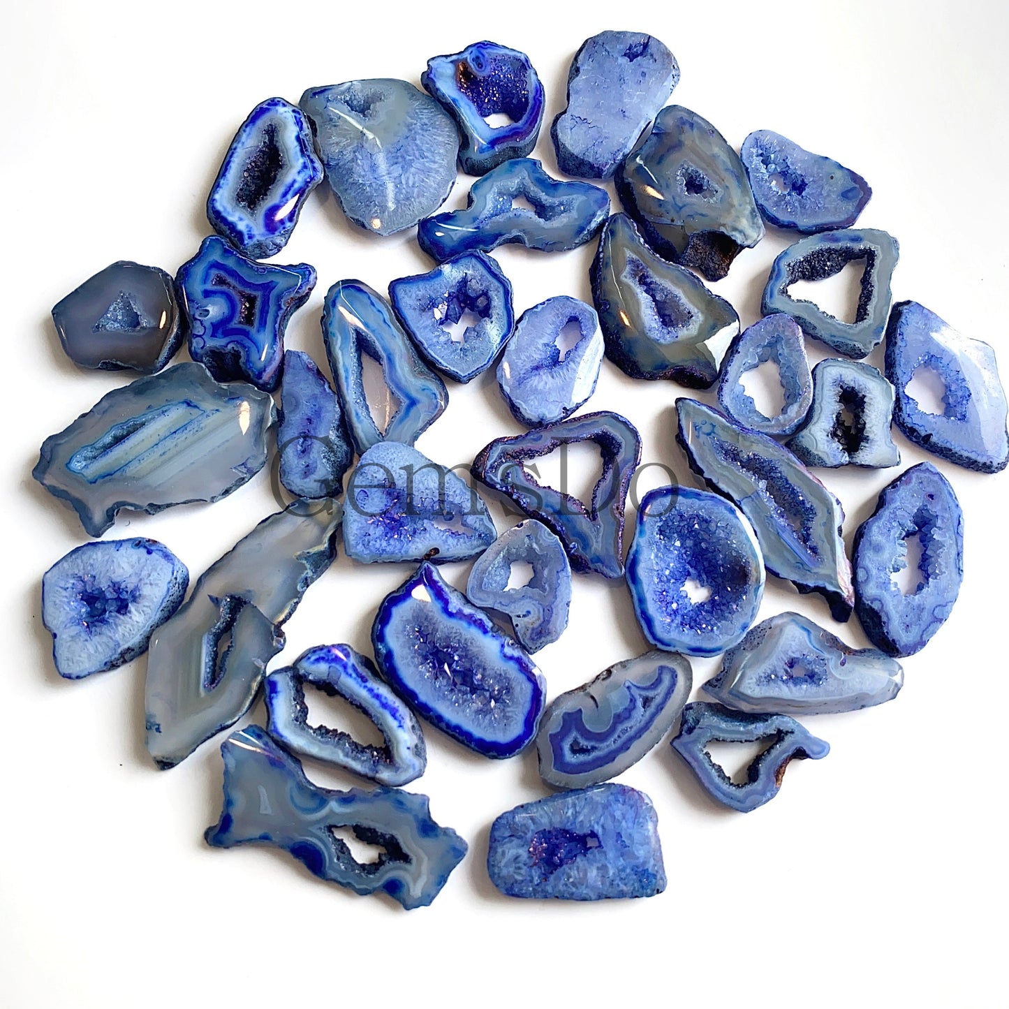 Blue Solar Quartz Gemstone Lot - Mixed Window Druzy Crystals & Slices for Jewelry Making
