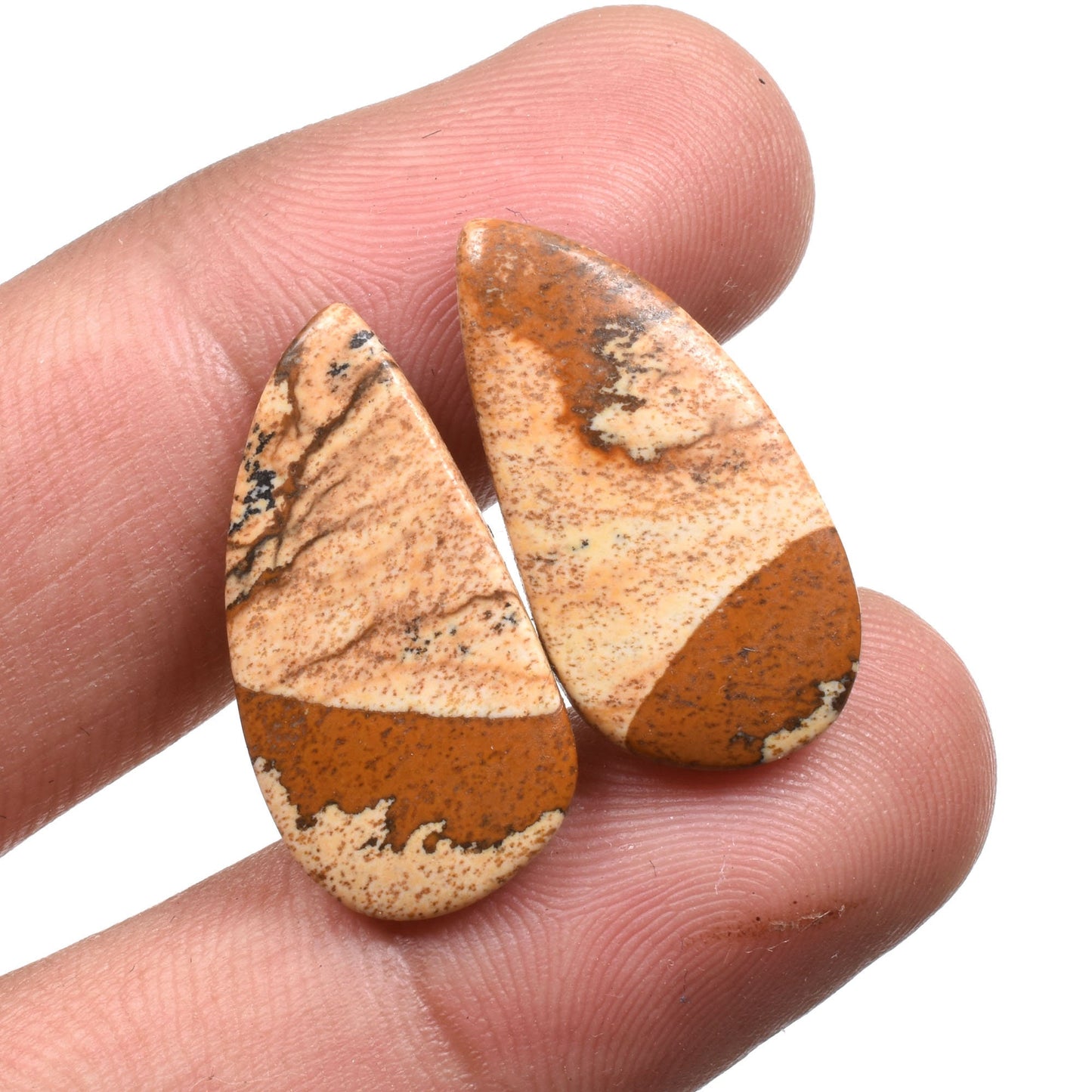 Natural Picture Jasper Gemstone Pair - Matched Cabochons for Jewelry Making & Earrings