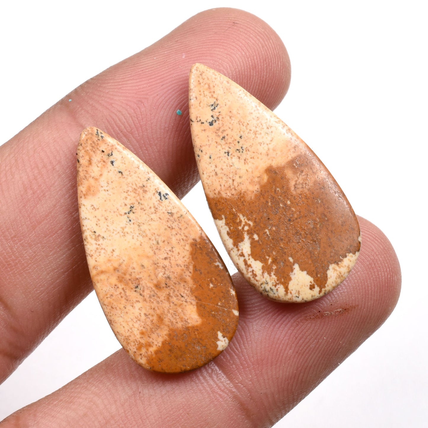 Stunning Picture Jasper Earrings Pair - Unique Brown Gemstone Cabochons