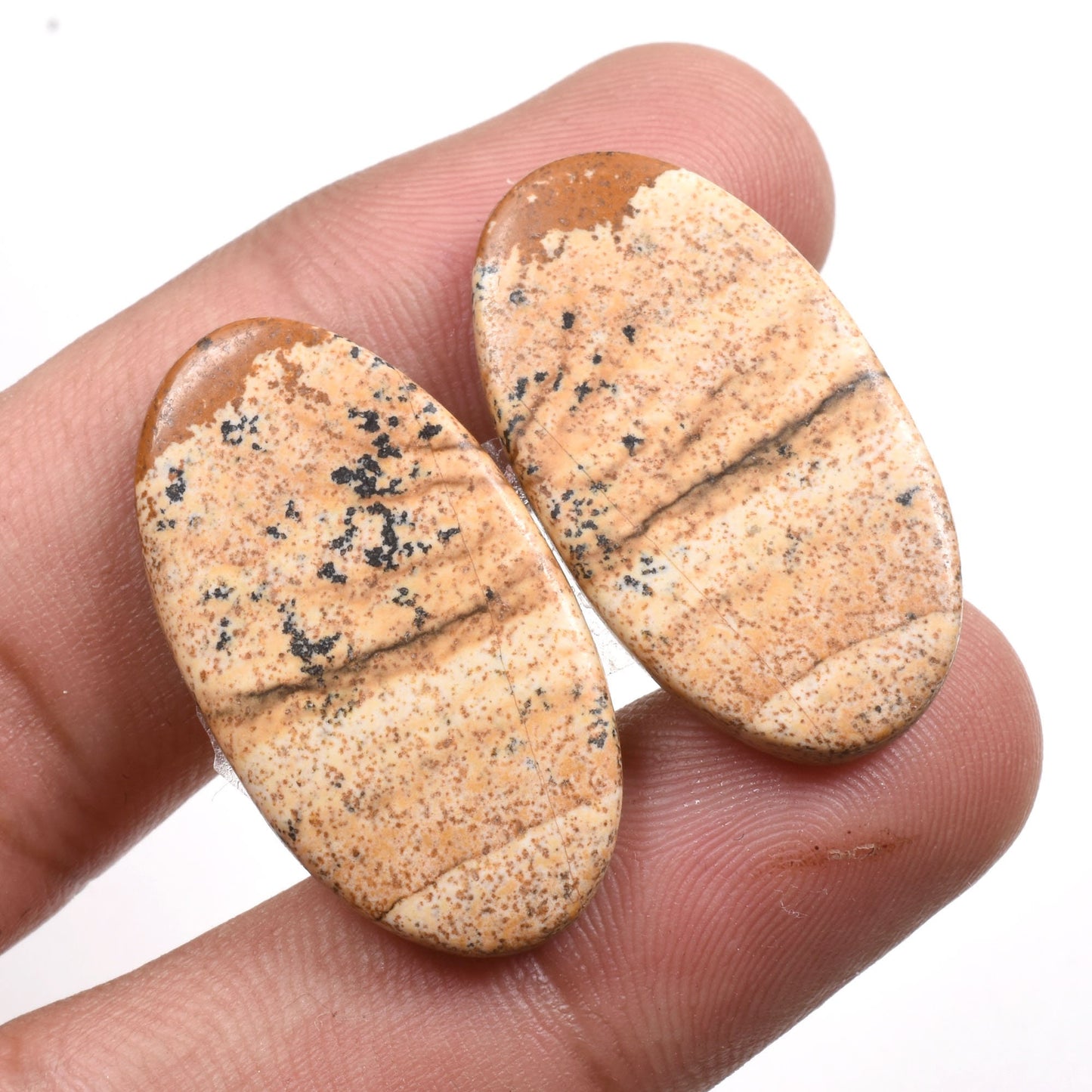 Natural Picture Jasper Gemstone Pair - Matched Cabochons for Jewelry Making & Earrings