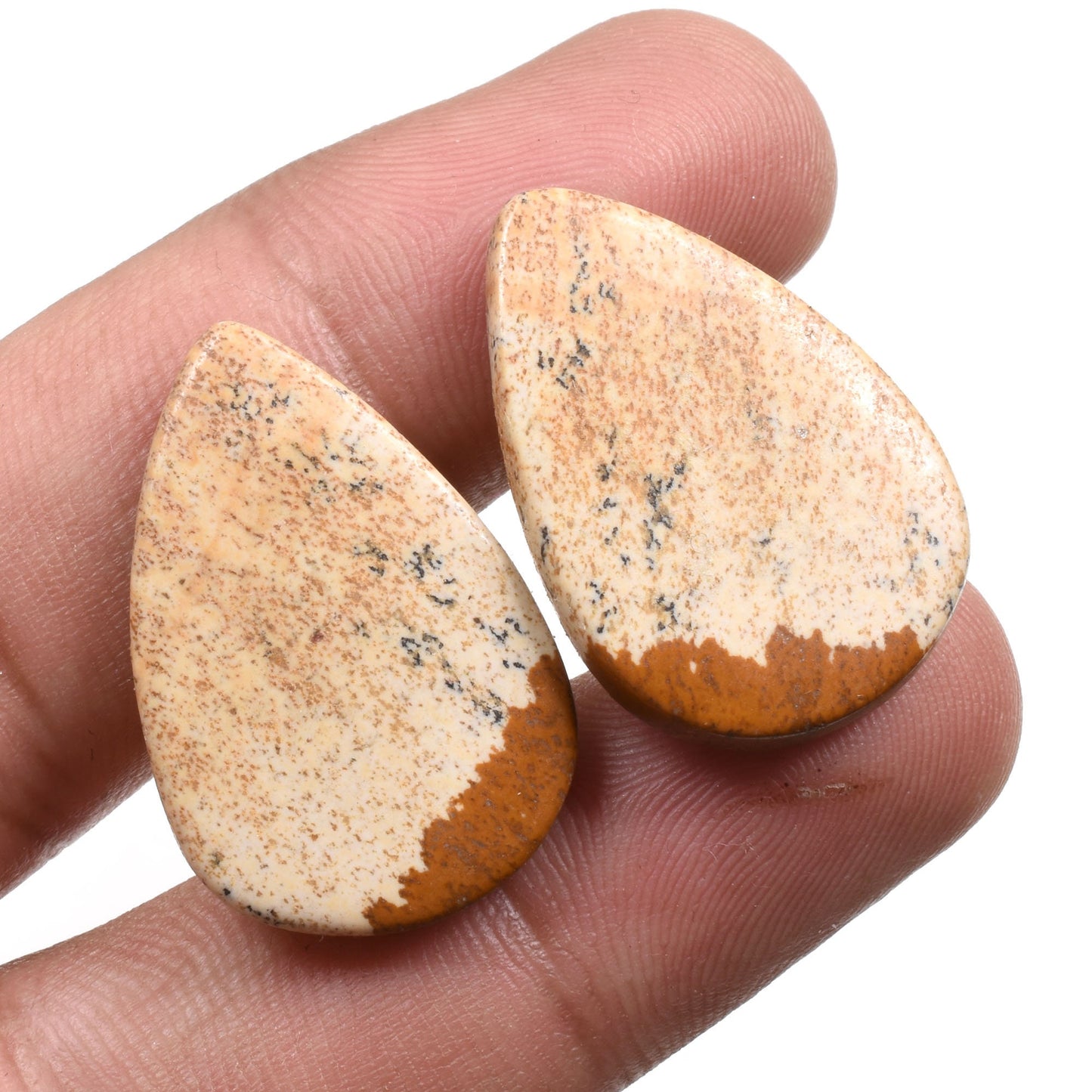 Natural Picture Jasper Gemstone Pair - Matched Cabochons for Jewelry Making & Earrings