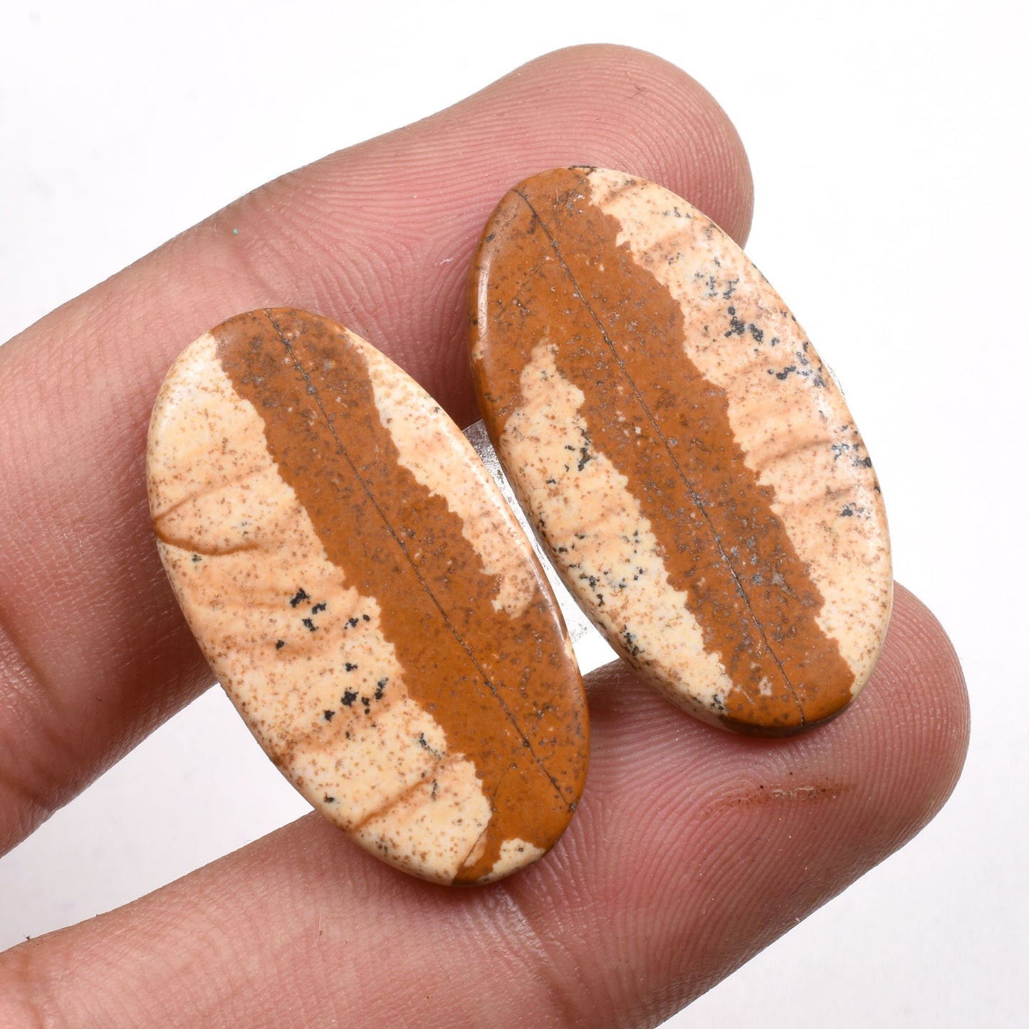 Stunning Picture Jasper Earrings Pair - Unique Brown Gemstone Cabochons