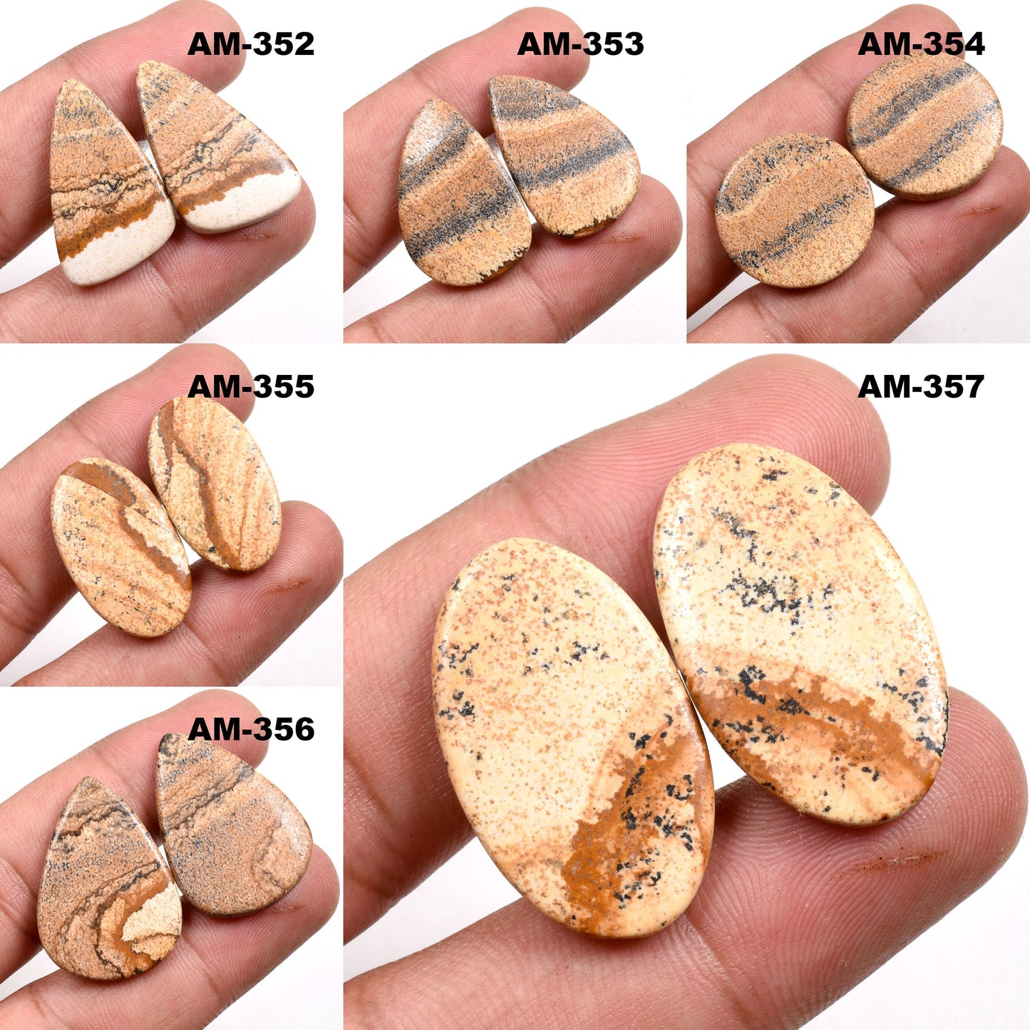 Picture Jasper Cabochon Pair - Matched Jasper Loose Stones for Jewelry Making