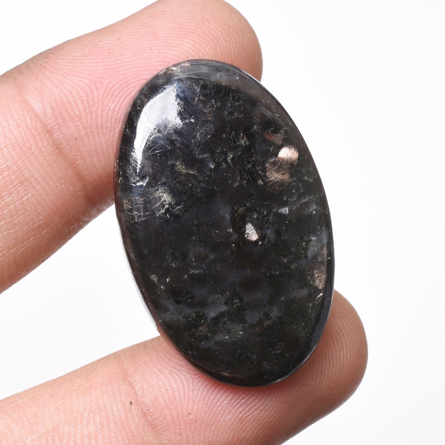 Nuummite Cabochon - Rare Black Nuummite Gemstone for Jewelry