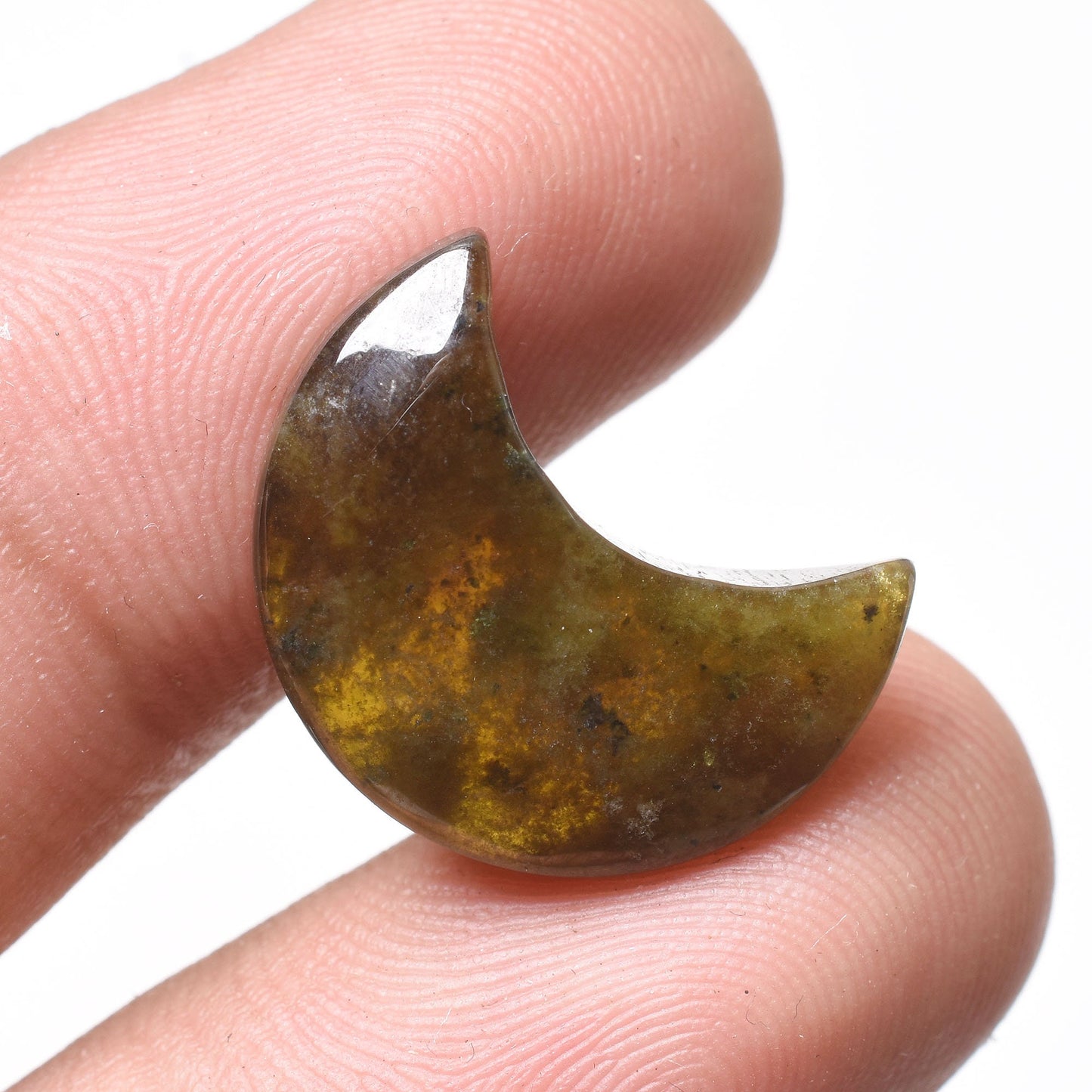 Tiny Crystal Crescent Moon, Carved Gemstone Cabochon