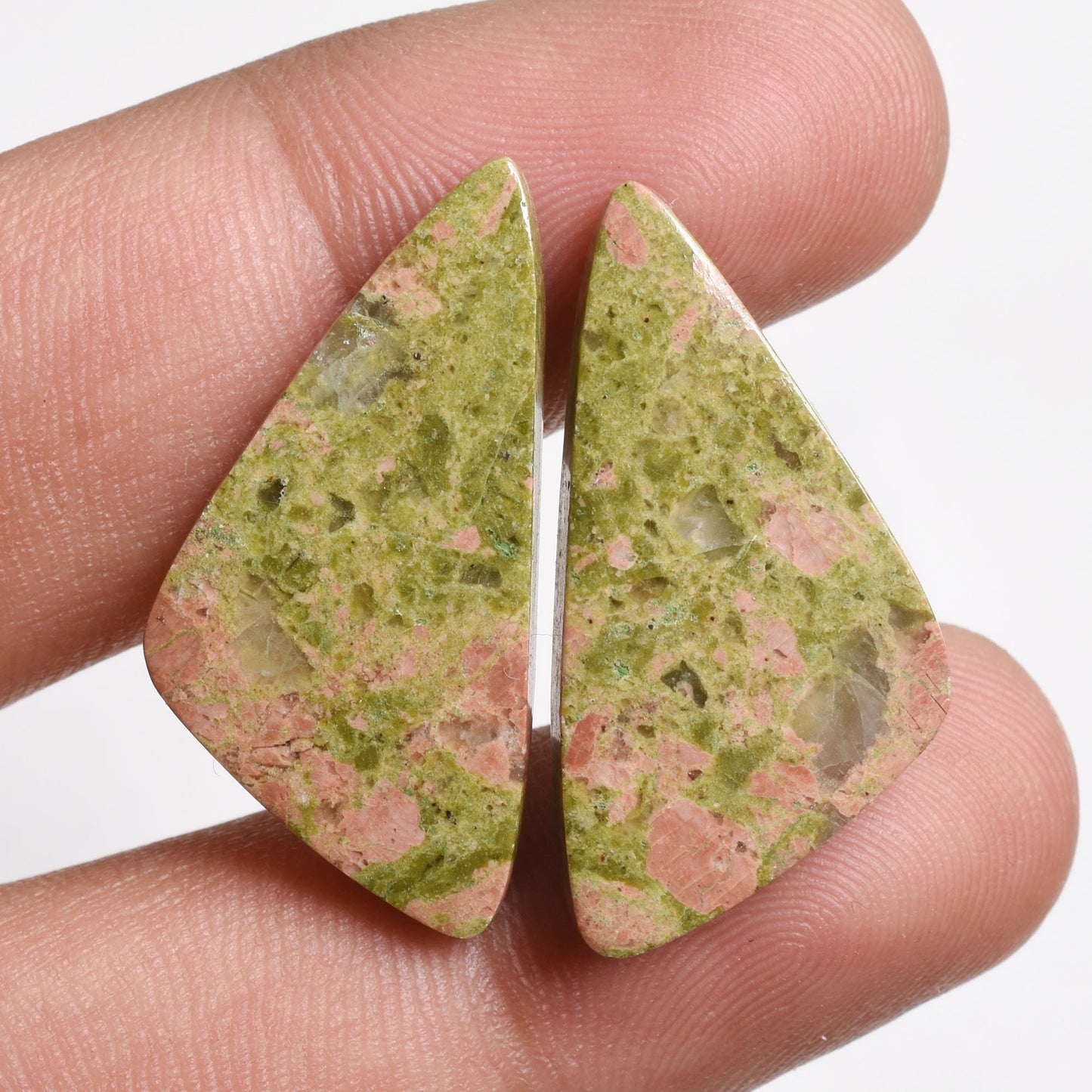 Amazing Unakite Gemstone Pair - Mixed Shape Unakite Cabochon Pair