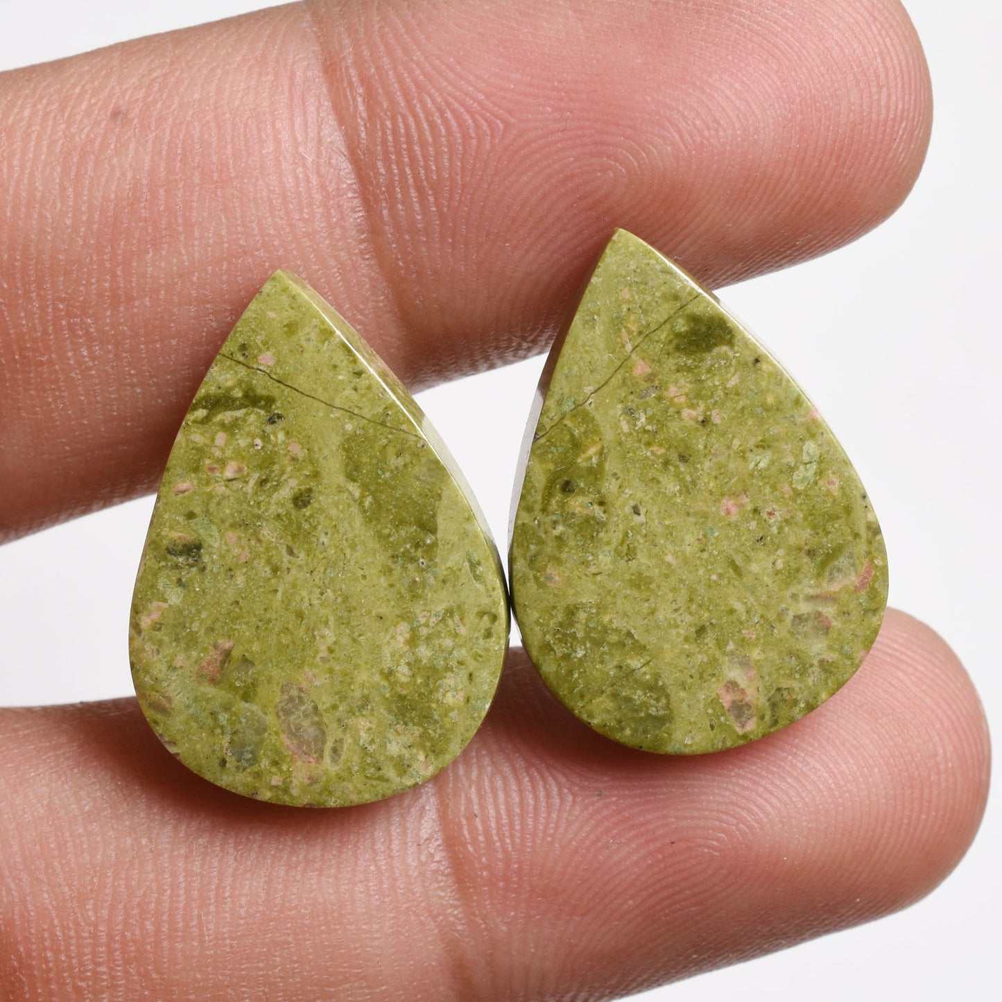 Green Unakite Gemstone Pair - Loose Matched Earring Pair