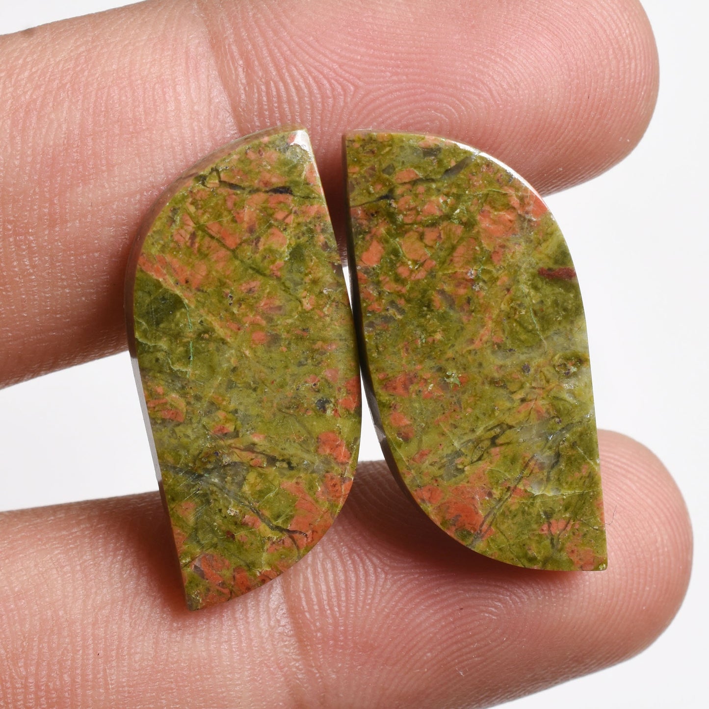 Green Unakite Gemstone Pair - Loose Matched Earring Pair