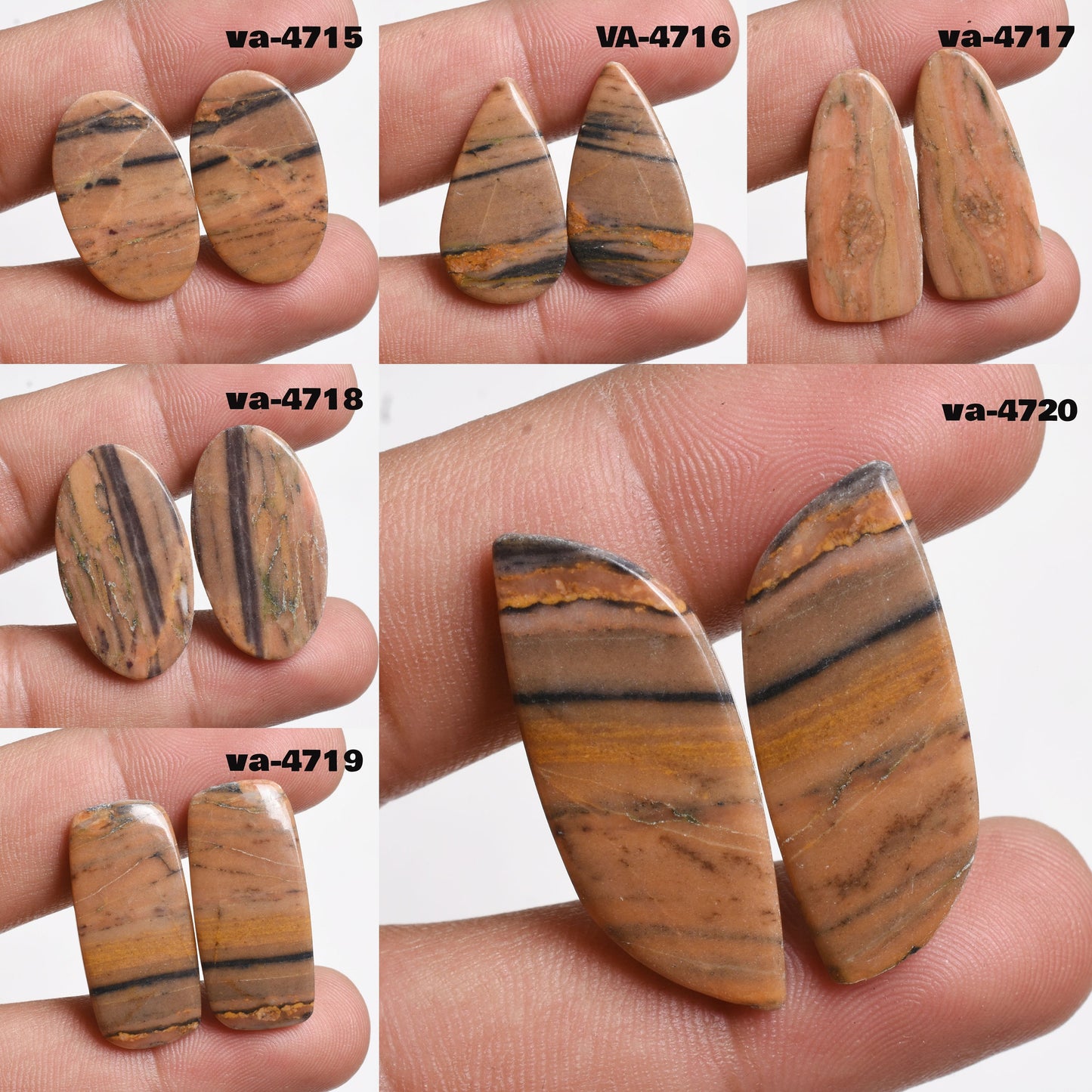 Zebra Jasper Earrings Pair - Loose Jasper Cabochon Pair for Jewelry