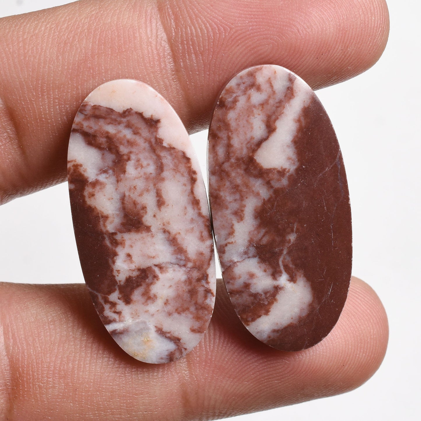 Oval Coconut Jasper Cabochon Pair - Matching Gemstones for Earrings Wholesale