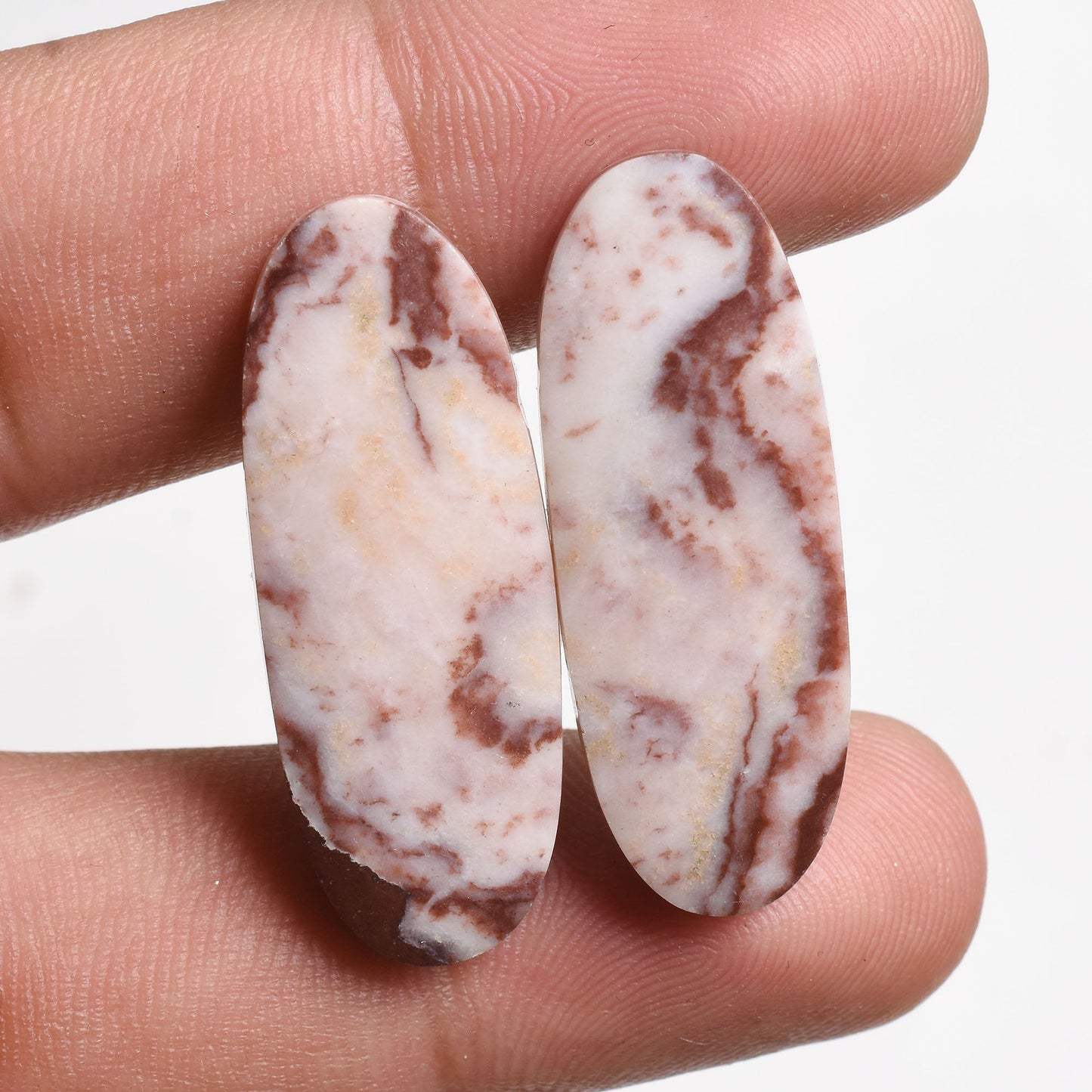 Natural Coconut Jasper Cabochon Pair - Matching Oval Gemstone Pair