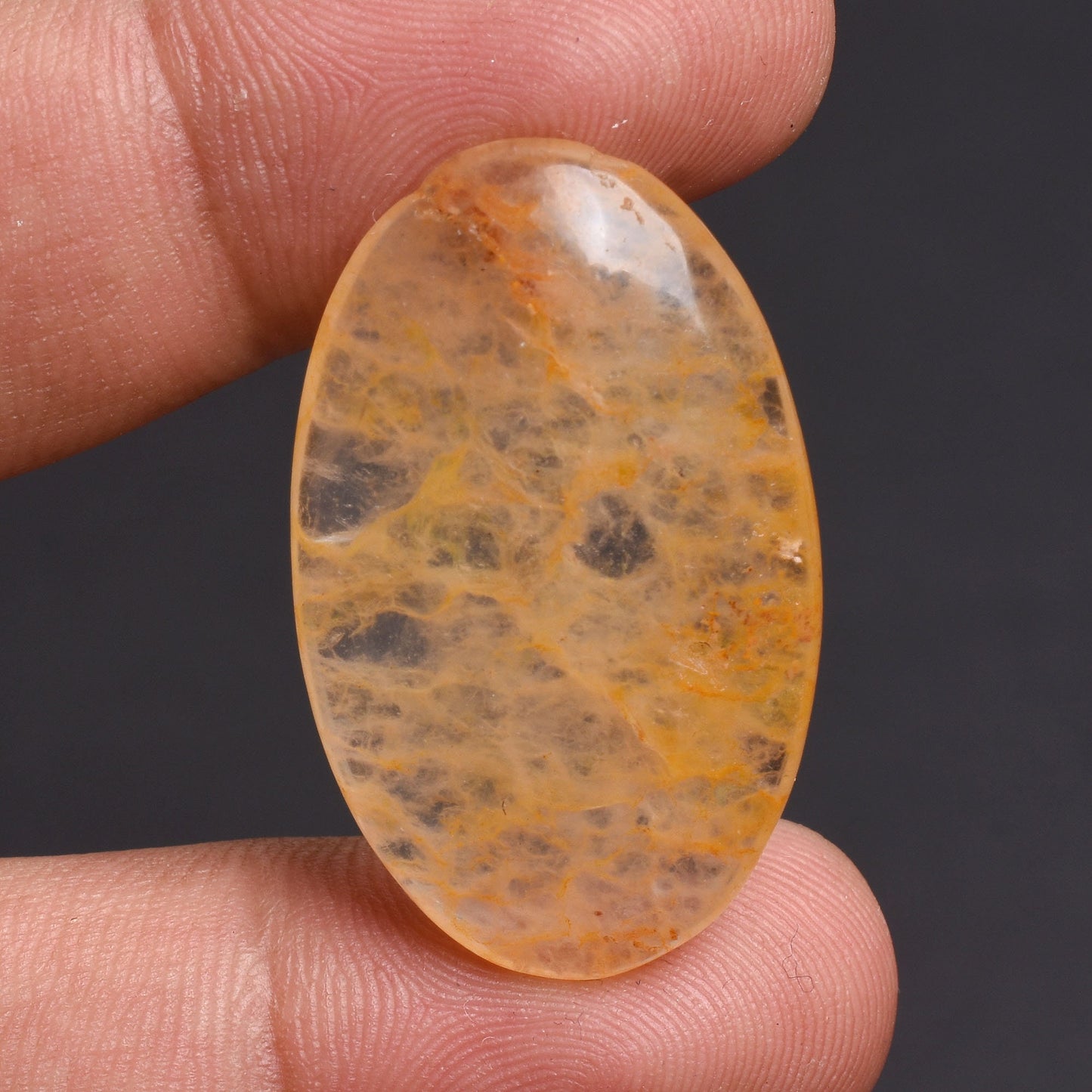 Natural Orange Jade Cabochon - Oval Smooth Flat Back Wholesale Stone