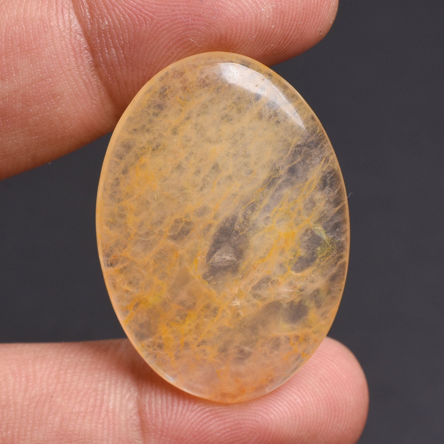 Orange Jade Cabochon - Oval Shaped Natural Smooth Polished Flat Back Gemstone