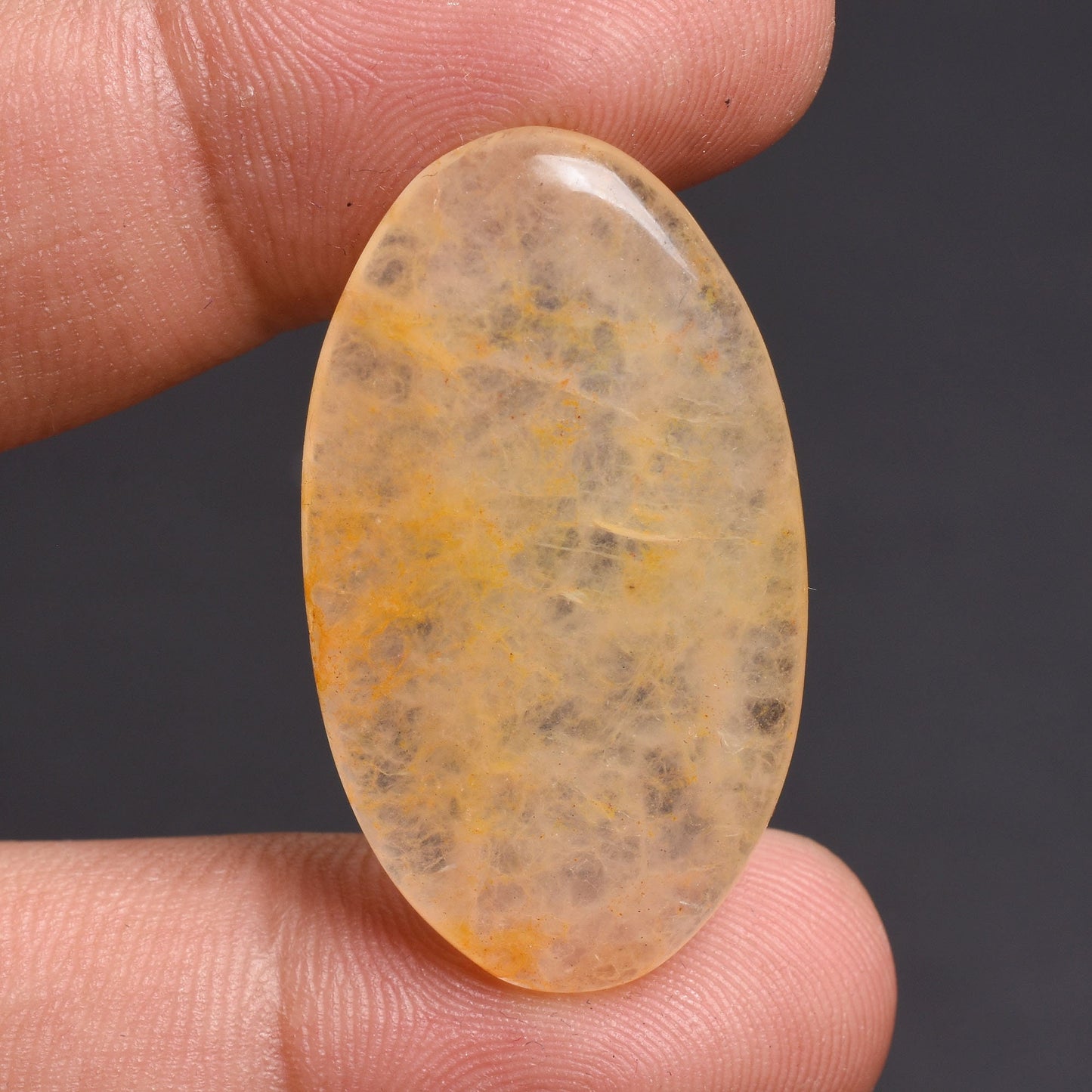 Orange Jade Cabochon - Oval Shaped Natural Smooth Polished Flat Back Gemstone