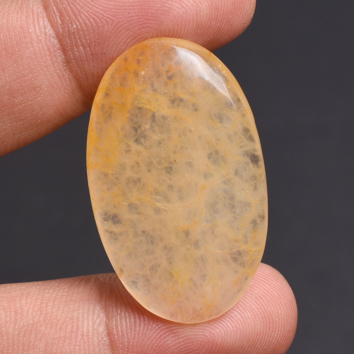 Orange Jade Cabochon - Oval-Pear Shaped , Crystal Smooth Polished Flat Back