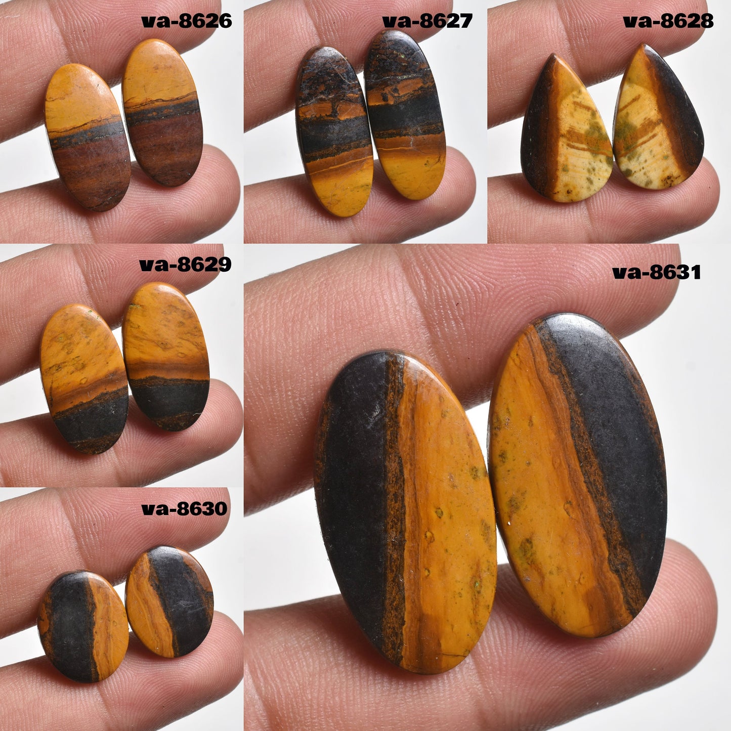 Natural Iron Tiger's Eye Cabochon Pair - Matched Earrings Pair