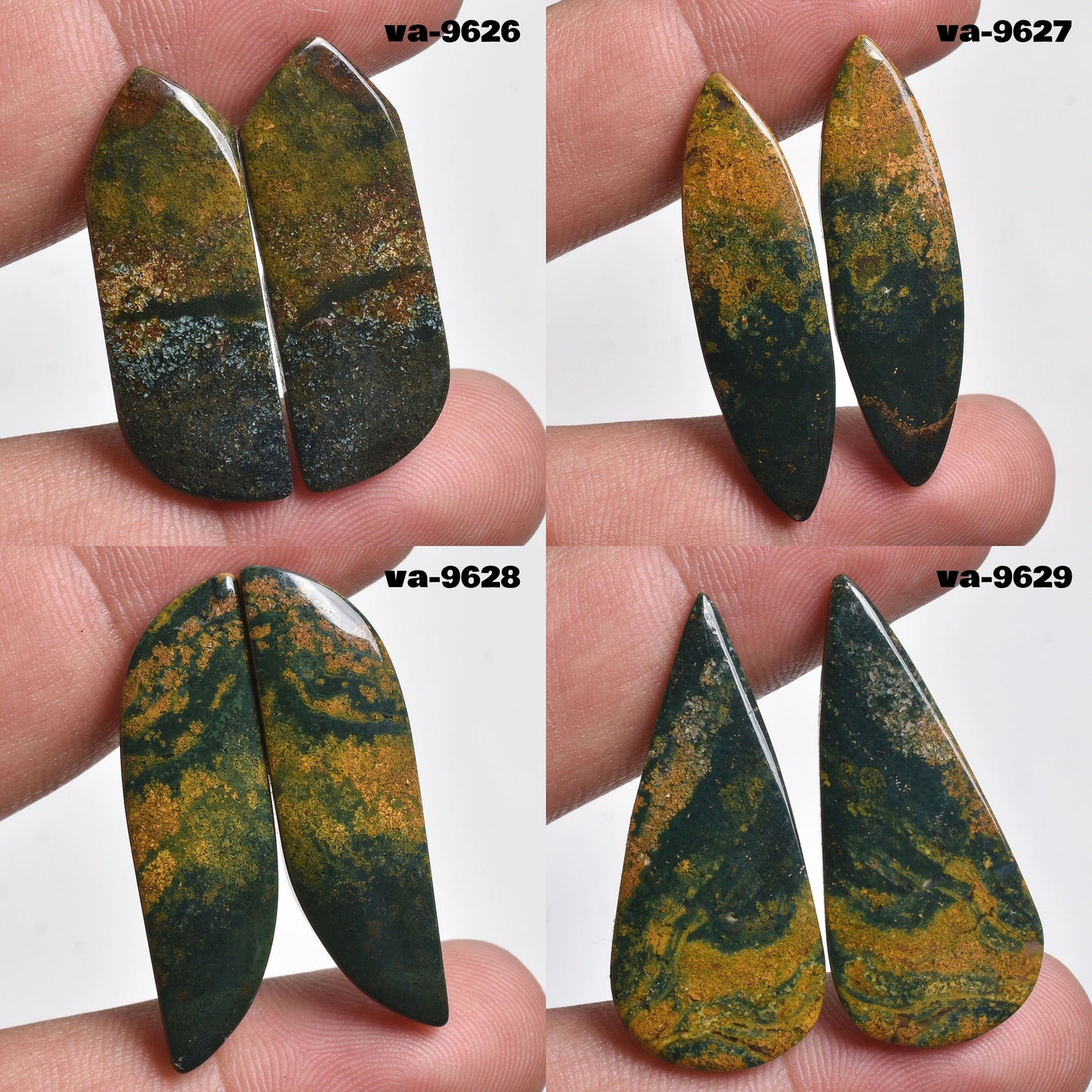 Green Bloodstone Cabochon Earrings Pair - Matched Healing Bloodstone Loose Stone Pair