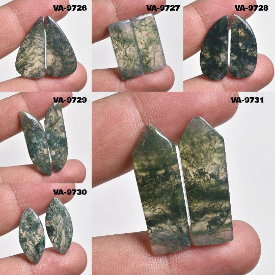 Green Moss Agate Matching Pair - Crystal Smooth Earrings Pair Loose Cabochon