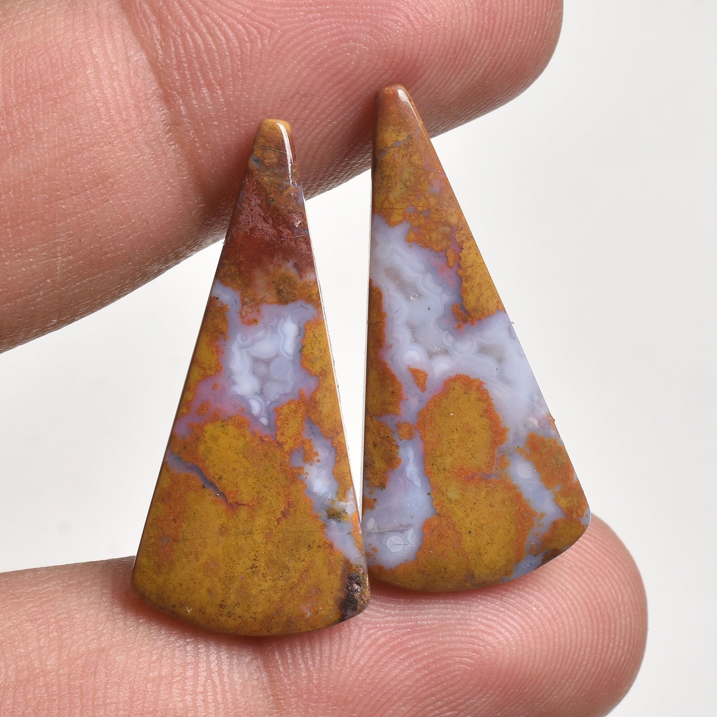 Rare Seam Agate Pair Cabochon - Fancy Shape Polished Loose Designer Crystal