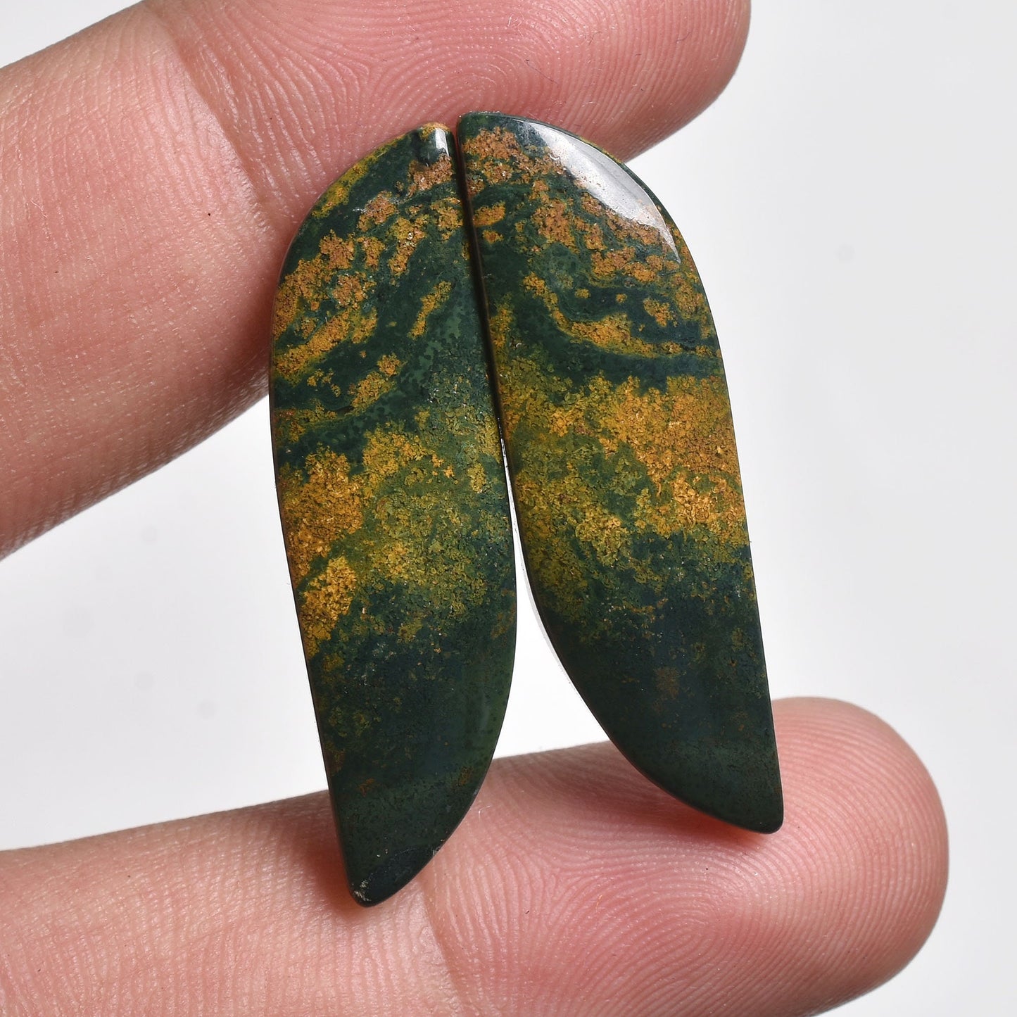 Green Bloodstone Cabochon Earrings Pair - Matched Healing Bloodstone Loose Stone Pair